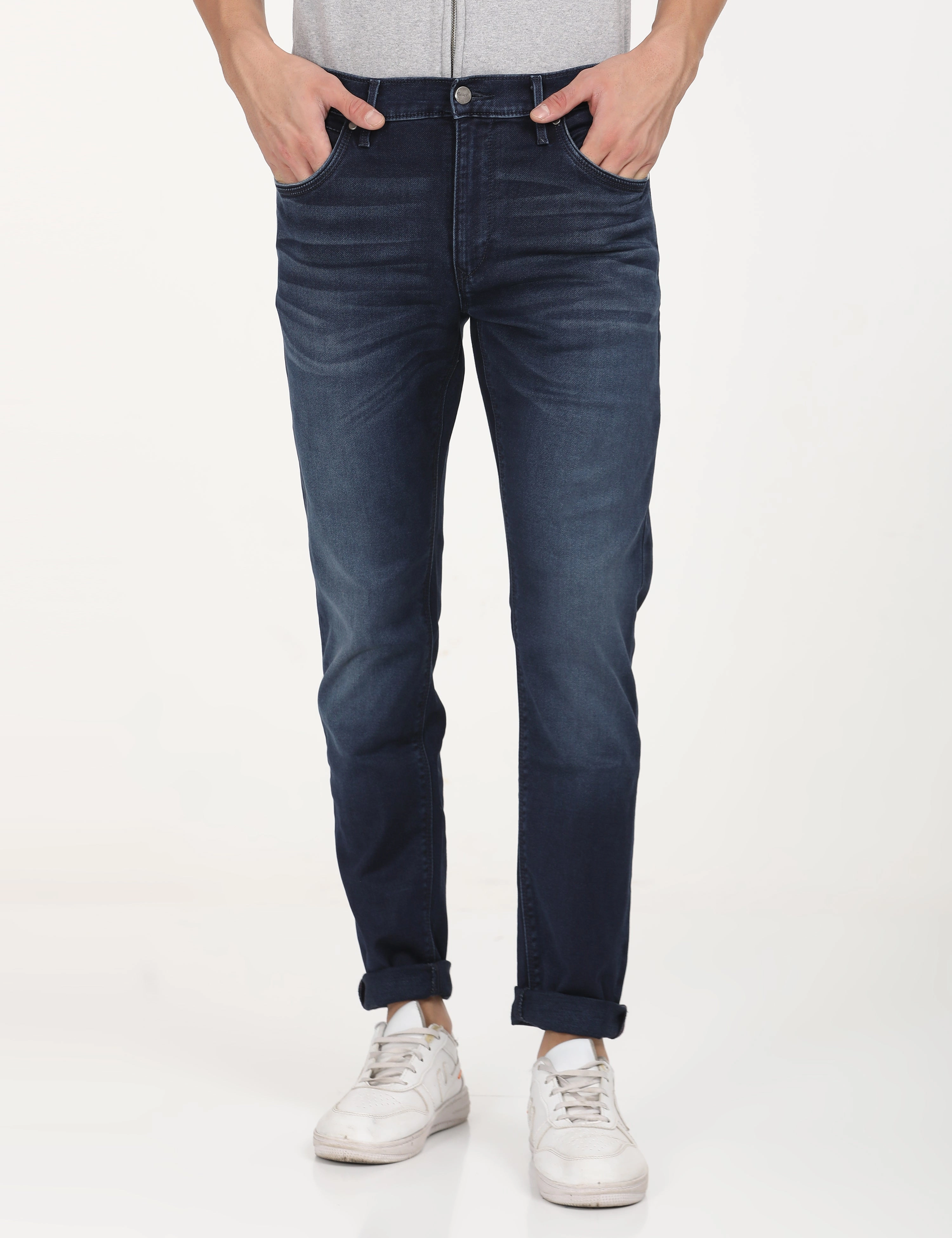 Perfect Length Men's Redloop 512 Navy Blue Slim Tapered Fit Mid Rise Jeans