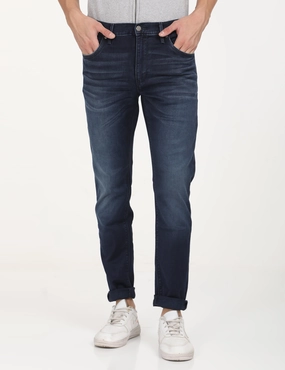 Men's Redloop 512 Navy Blue Slim Tapered Fit Mid Rise Jeans Layered Basics