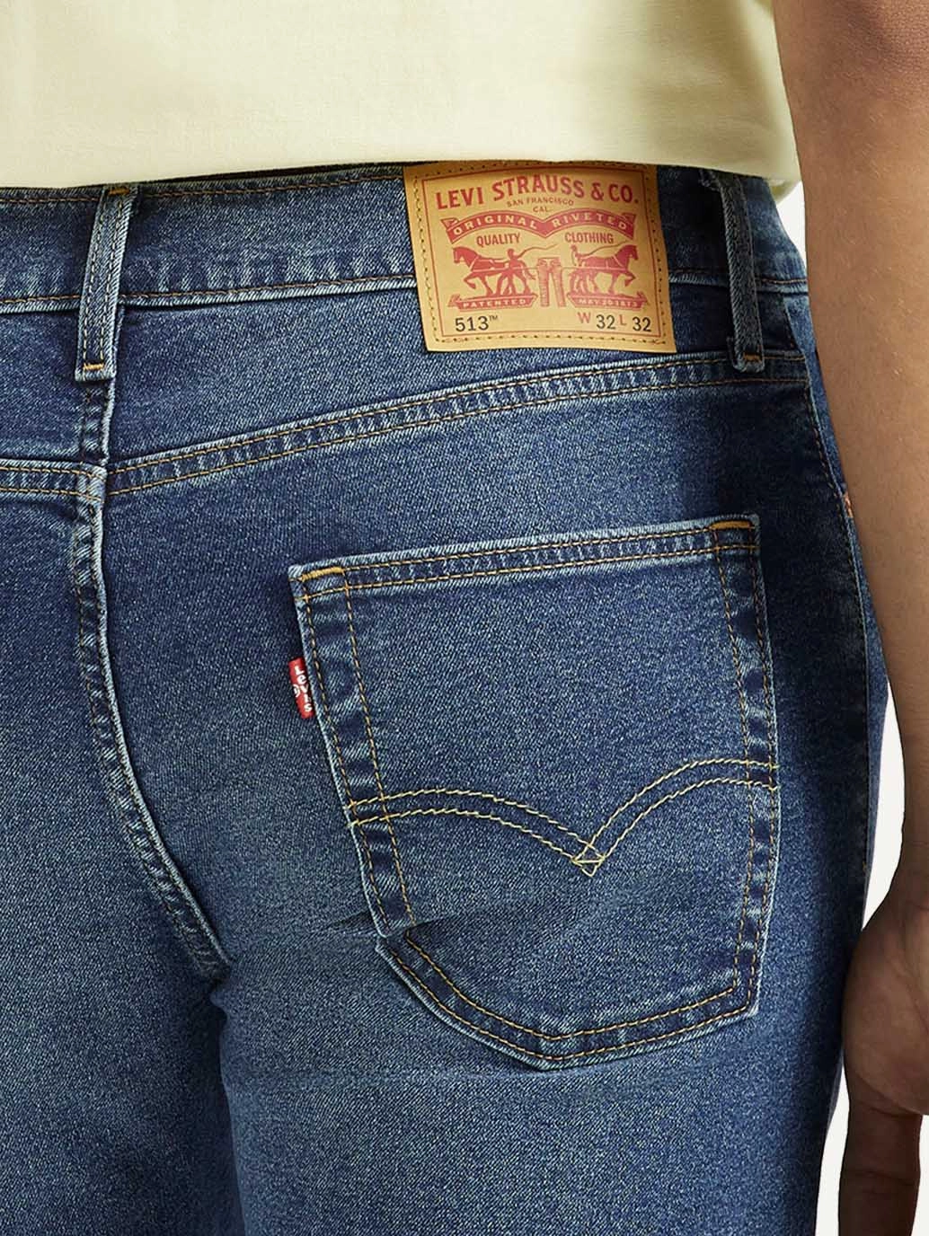 Fits Everyone Men's 513 Dark Indigo Slim Straight Fit Mid Rise Jeans