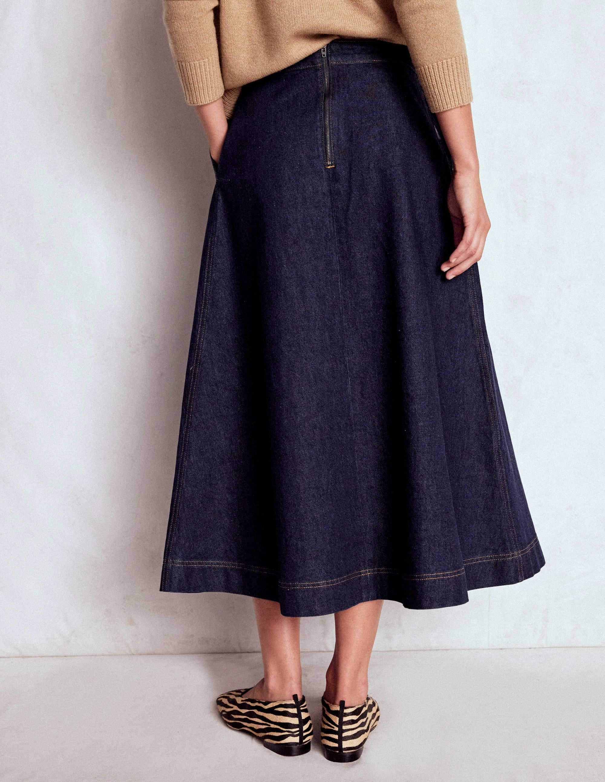Dust Proof Fabric Verity Denim Midi Skirt-Indigo