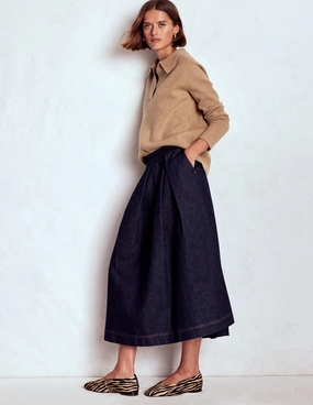 Stylish Finish Verity Denim Midi Skirt-Indigo
