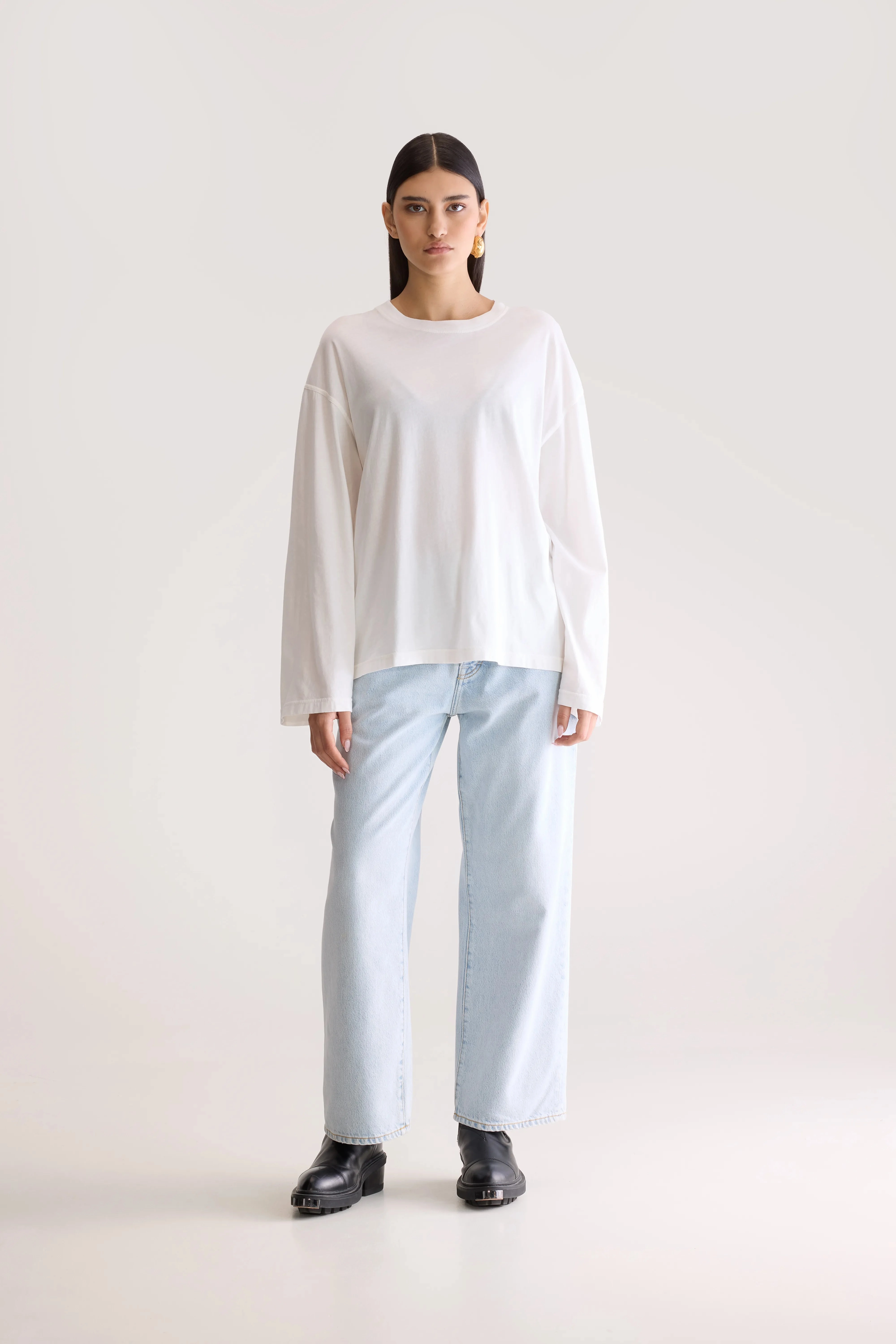 Fandy long sleeve t-shirt (252 / W / WHITE) Stretch Knit Material