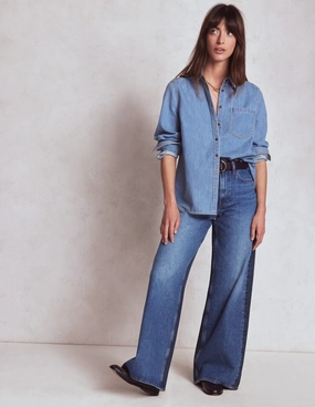 Stay Dry Easy Care Fabric High Rise Wide Leg Jeans-Hotch Potch
