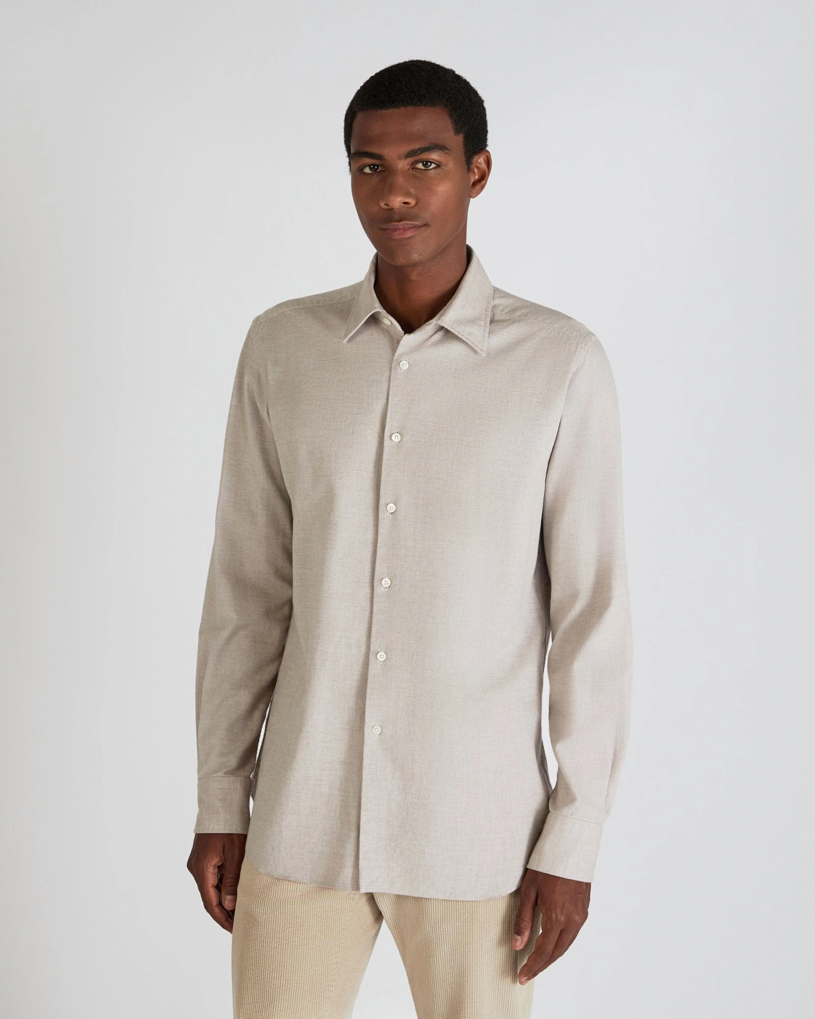 Regular fit cotton shirt Polished Finish V-Neck