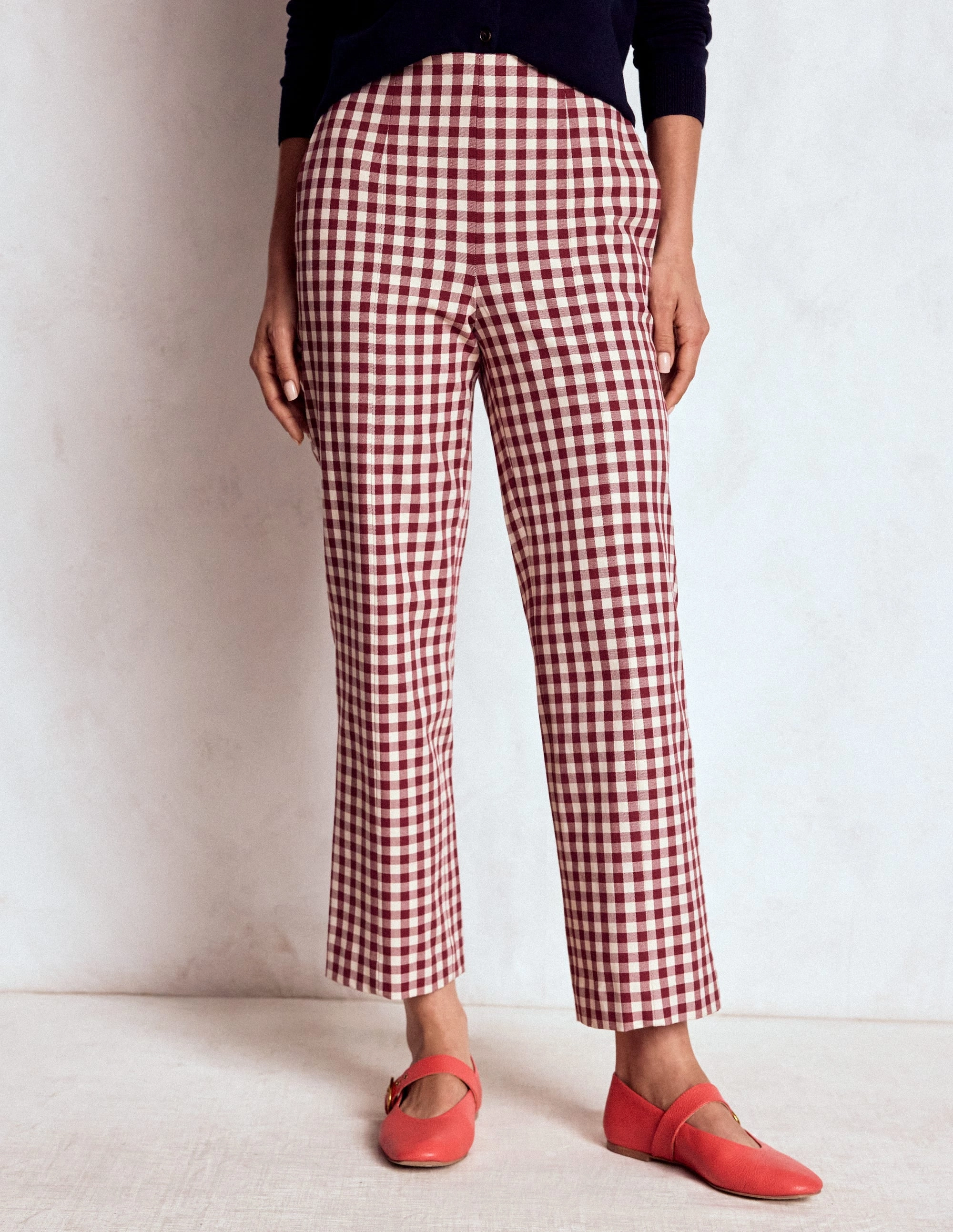 Secure fit Stretch Material Smart 7/8 Trousers-Chestnut Gingham
