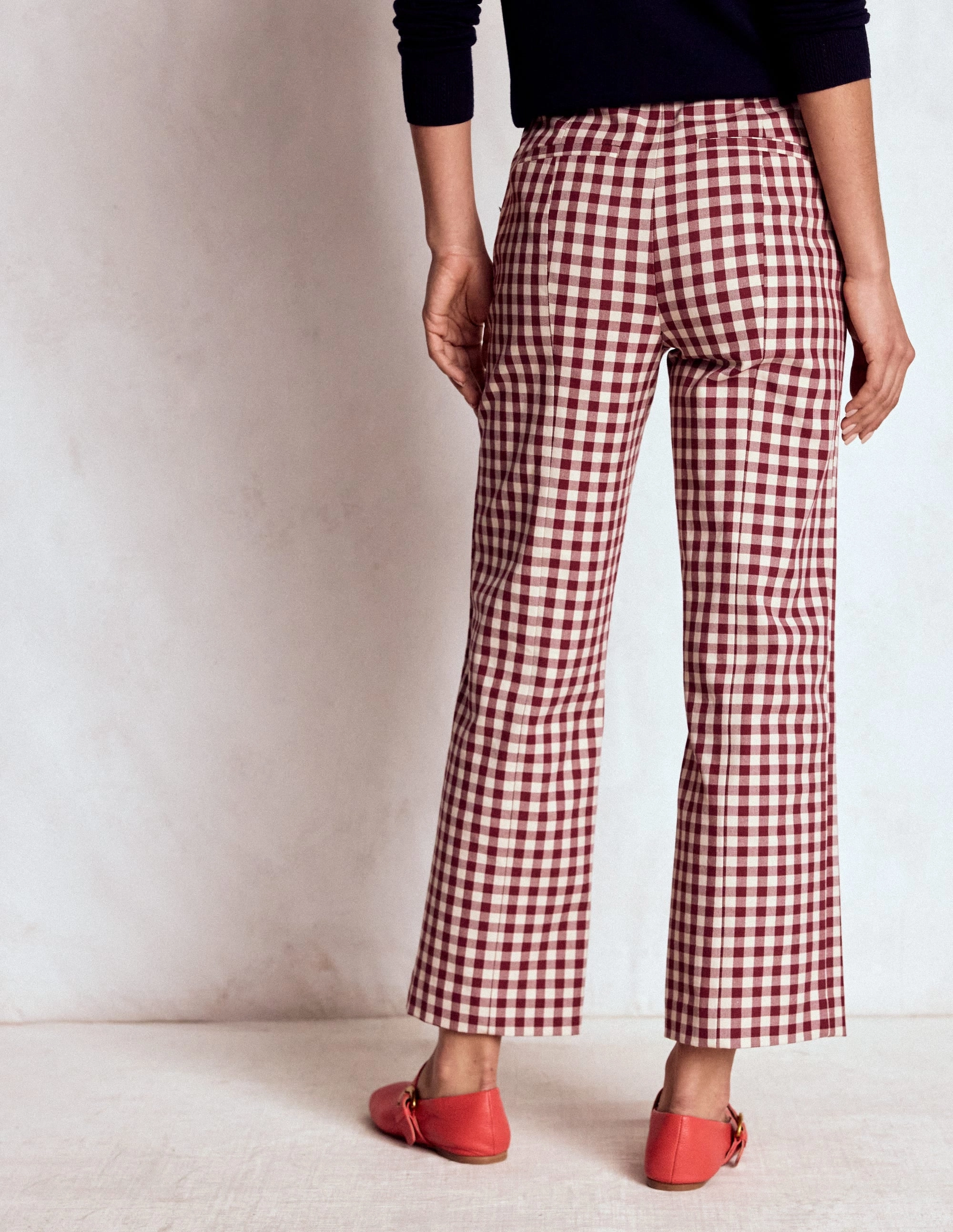 Abrasion Resistant Surface Stretchy Waist Smart 7/8 Trousers-Chestnut Gingham