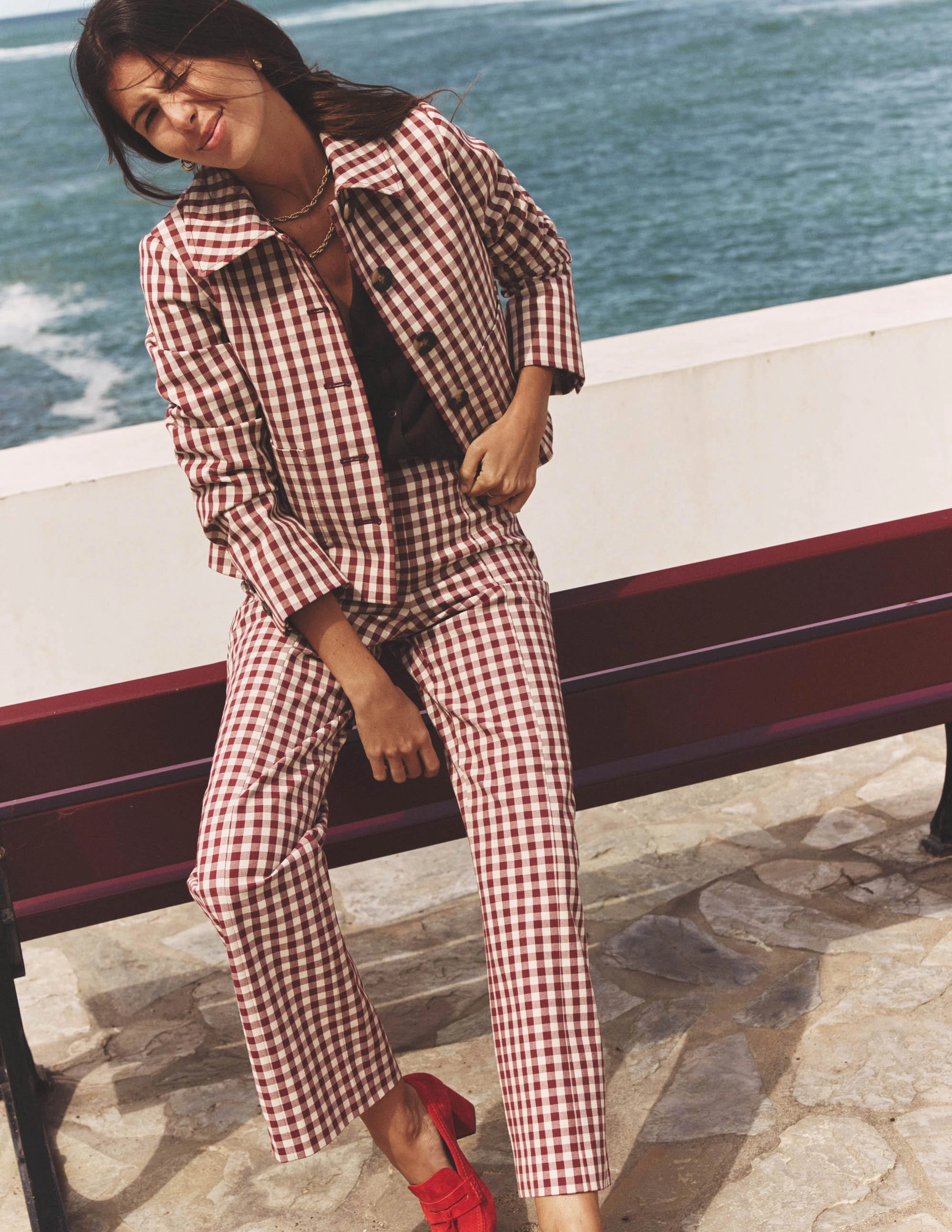 On The Go Smart 7/8 Trousers-Chestnut Gingham