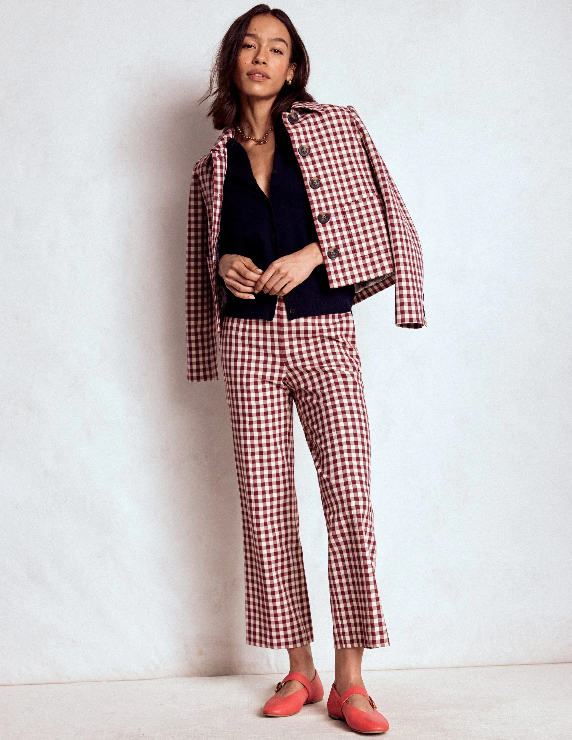 Smart 7/8 Trousers-Chestnut Gingham Lightweight Material