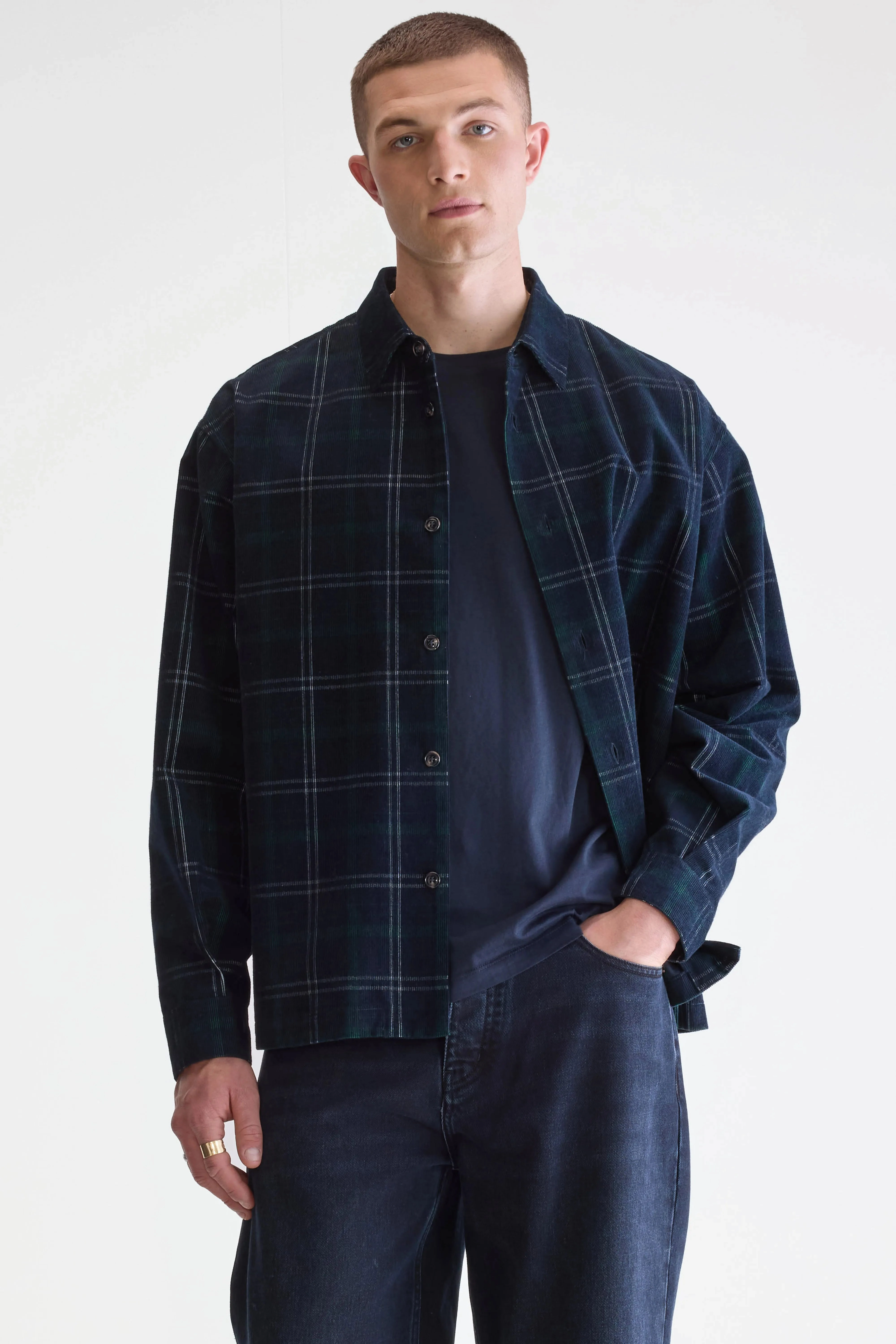 Flap corduroy overshirt (252 / M / CHECK A) Moisture Managing Liner UltraQuietMaterial