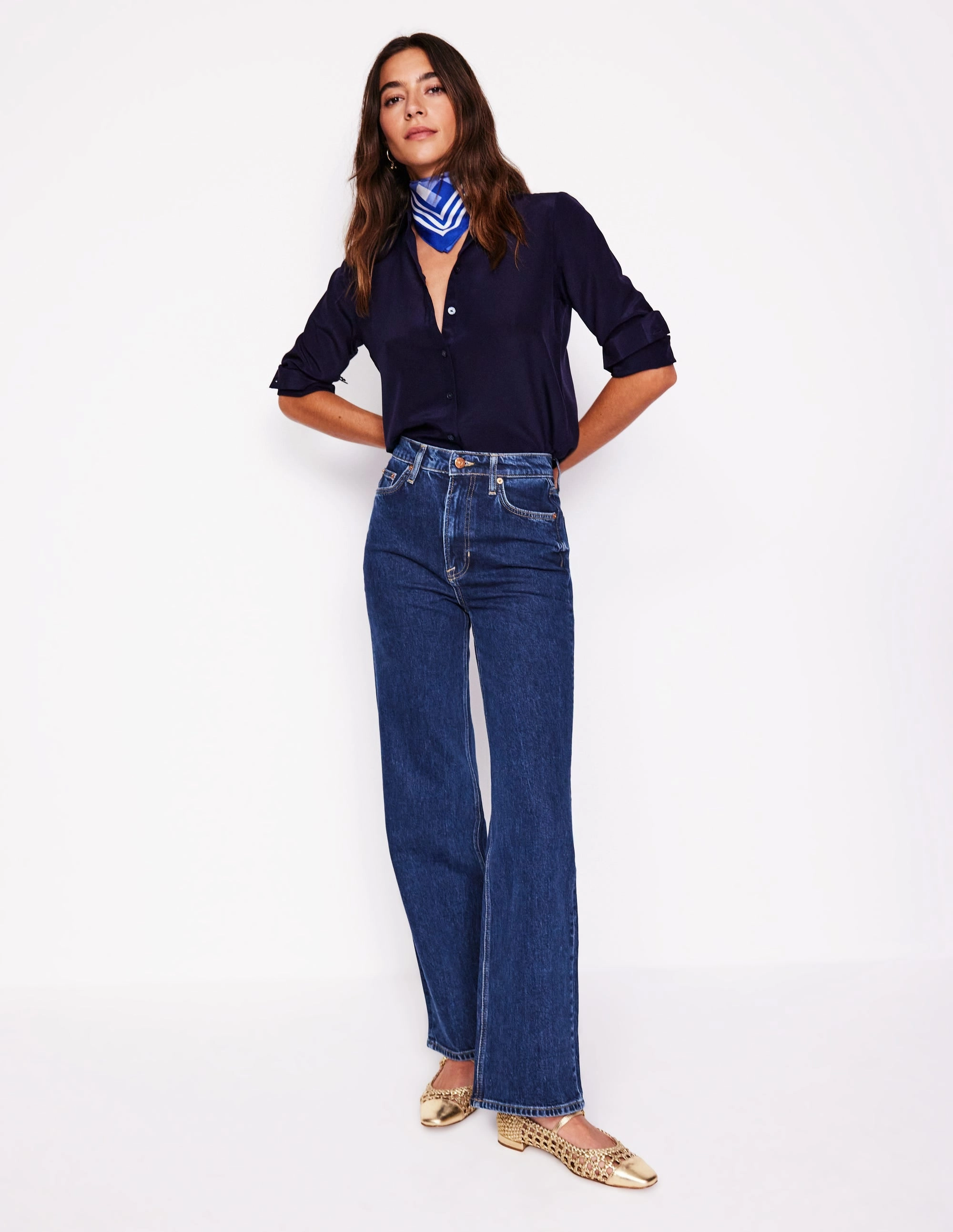 High Rise Column Leg Jeans-Dark Vintage Tagless label