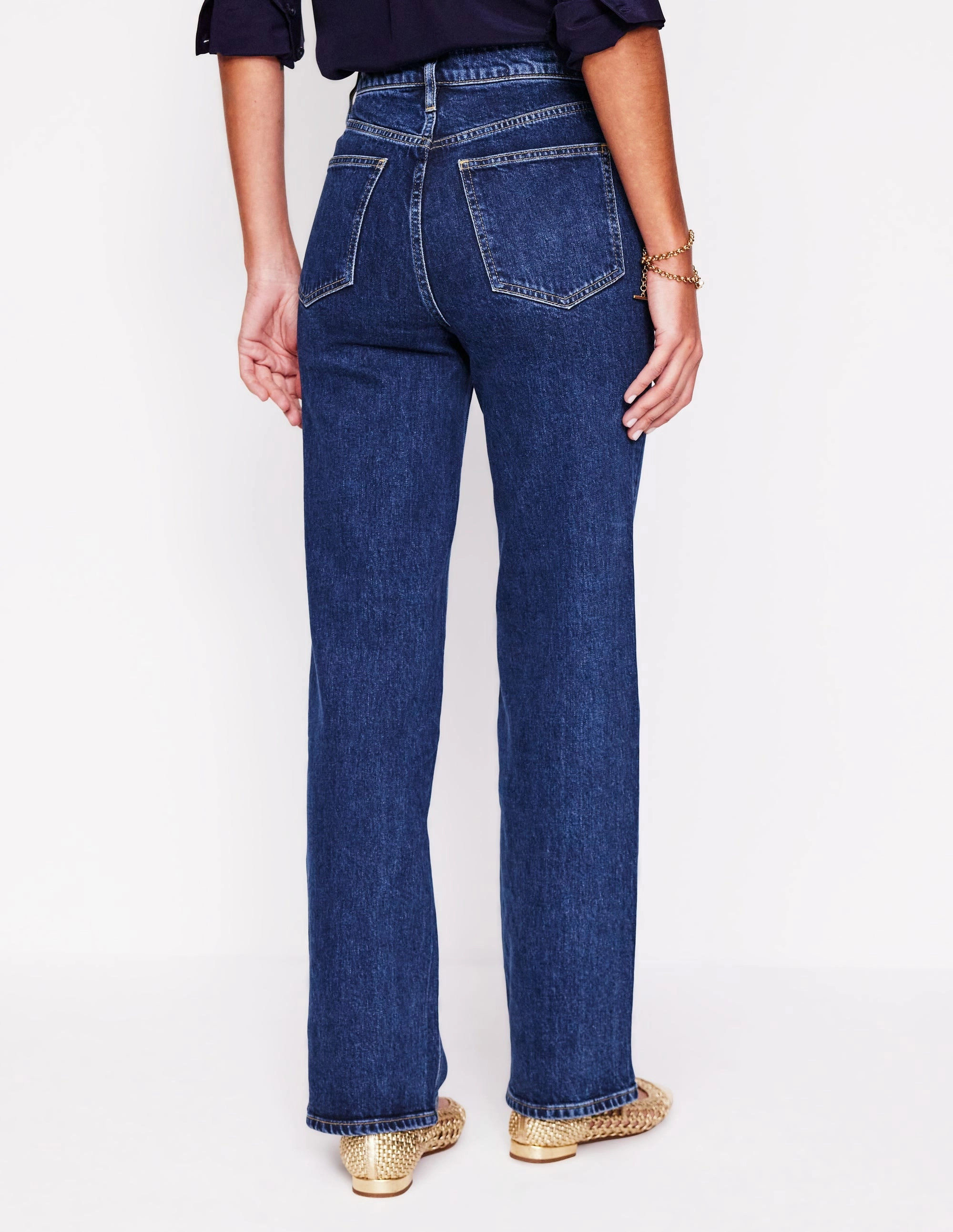 Compact Packability Vintage Wash High Rise Column Leg Jeans-Dark Vintage