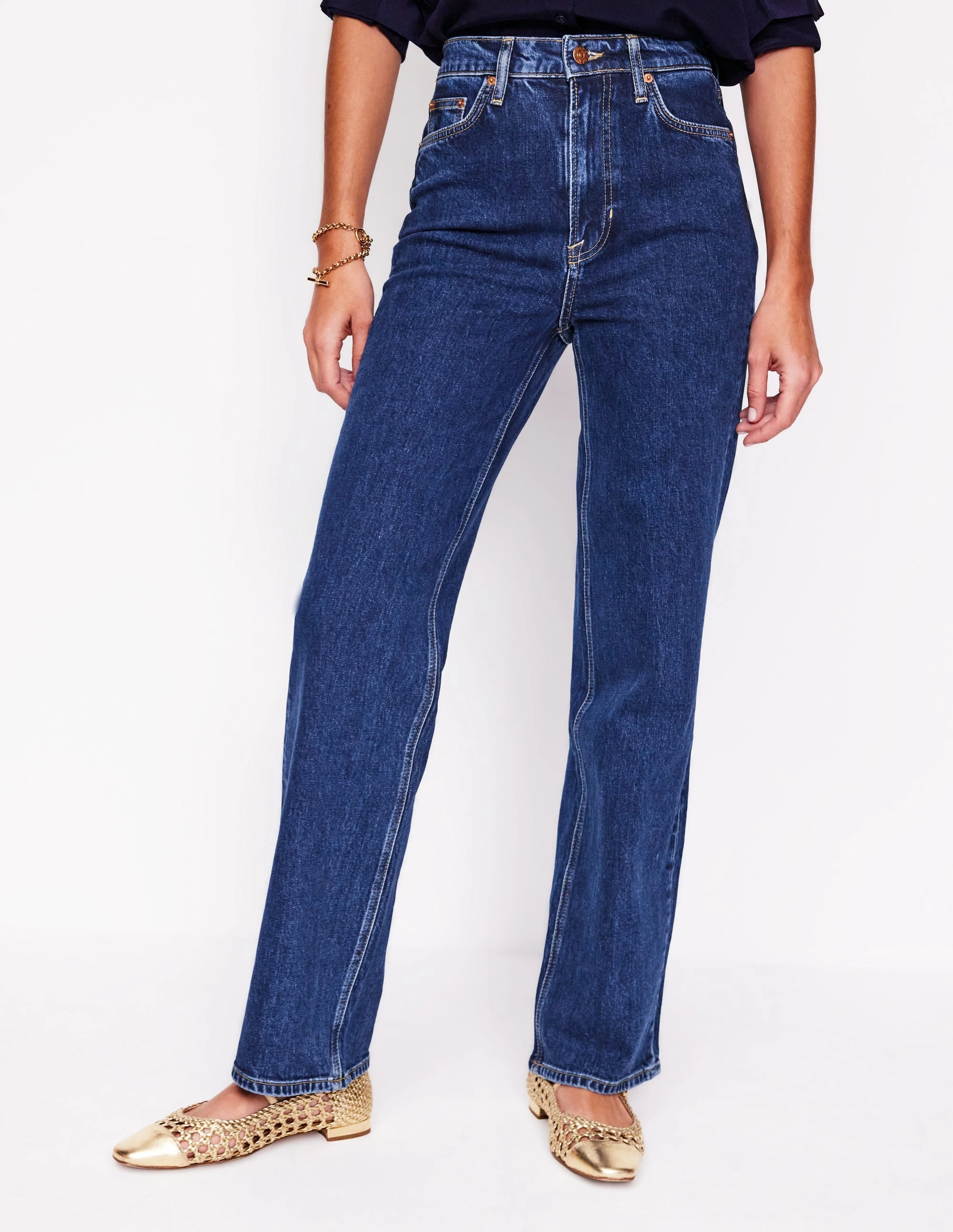 Seamless Wear Smooth Fabric High Rise Column Leg Jeans-Dark Vintage
