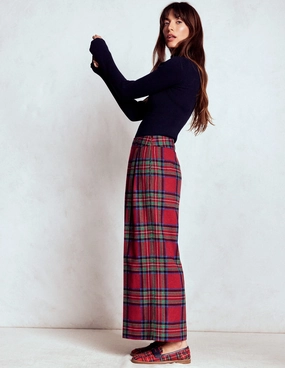 Pleated Wool Culottes-Red, Blue and Green Check Durable Fabric Bold Waistband