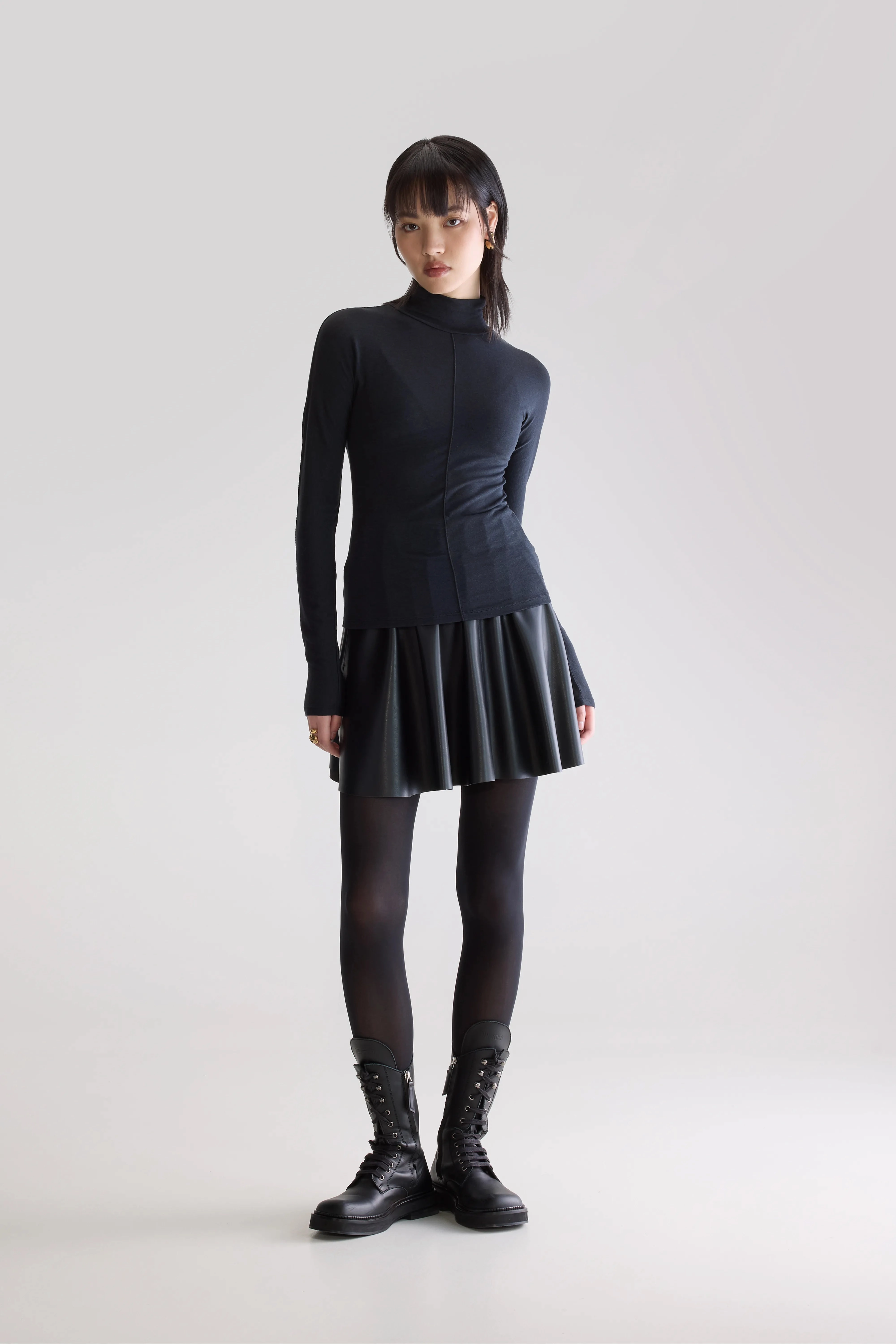 AntiPill Finish Tear Resistant Reinforcement Flawy turtle neck t-shirt (252 / W / OFF BLACK)