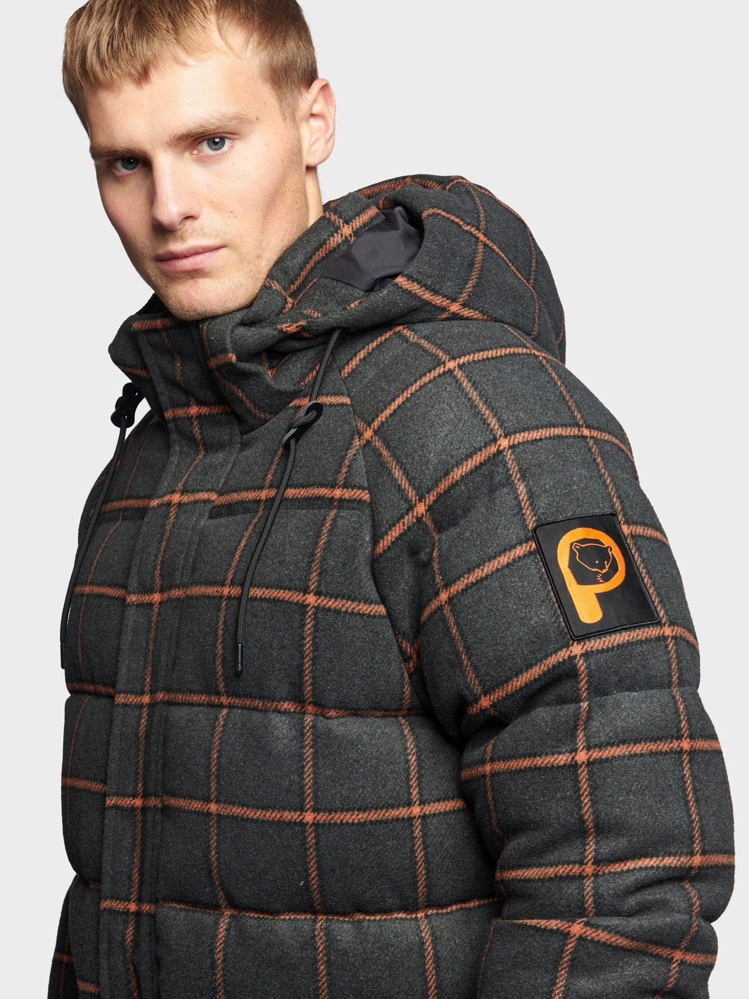 Wrinkle Free Exterior Wardrobe Essential Longline Check Puffer Jacket in Ebony