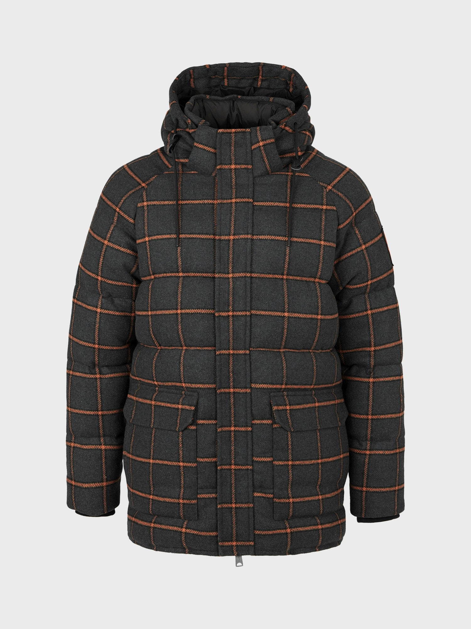 MultiPocketLayout All Season Compatibility Longline Check Puffer Jacket in Ebony