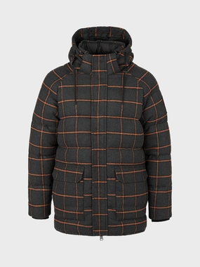 MultiPocketLayout All Season Compatibility Longline Check Puffer Jacket in Ebony