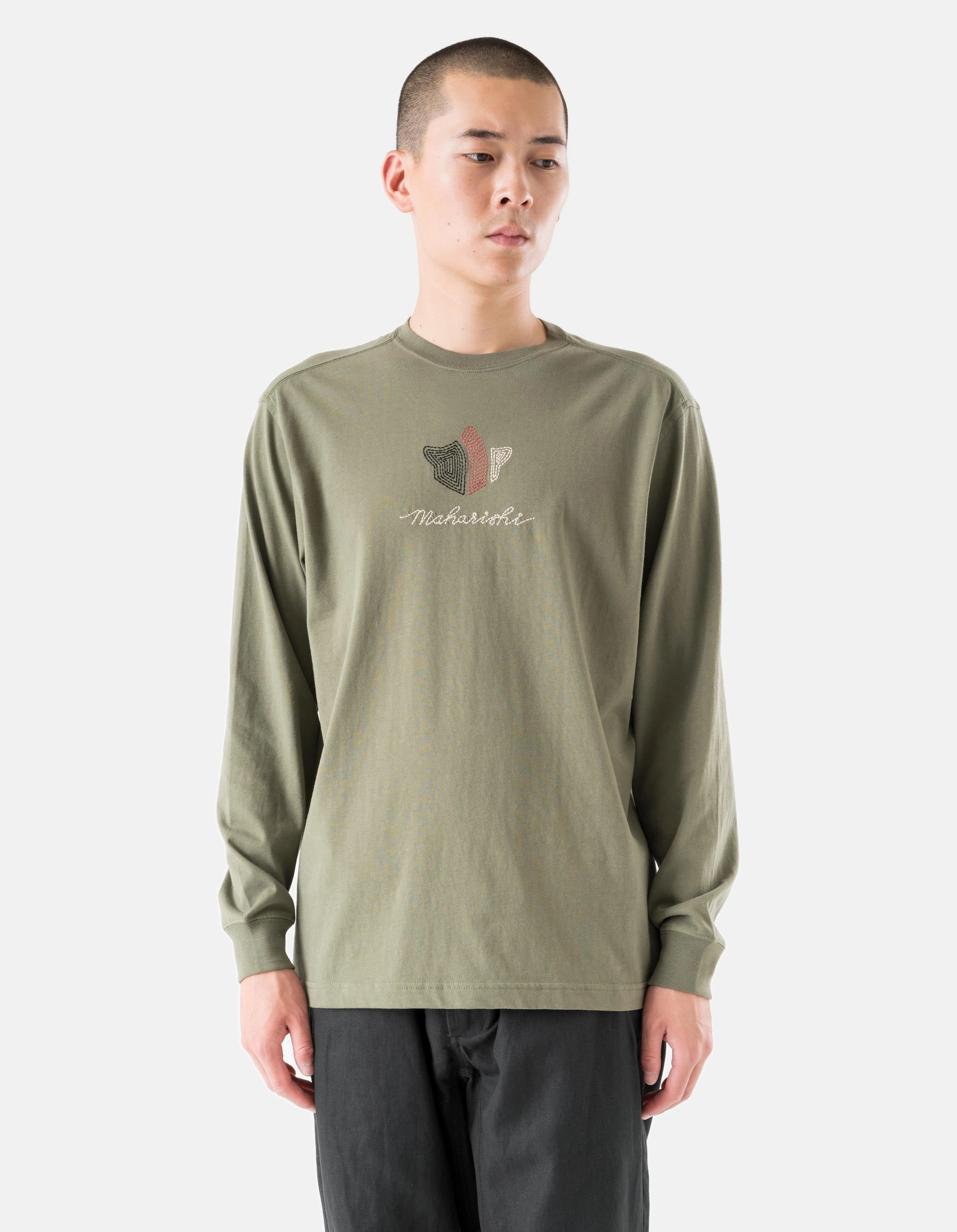 Stretch Fit 6221 Rice Stich Temple L/S T-Shirt Olive OG-107F
