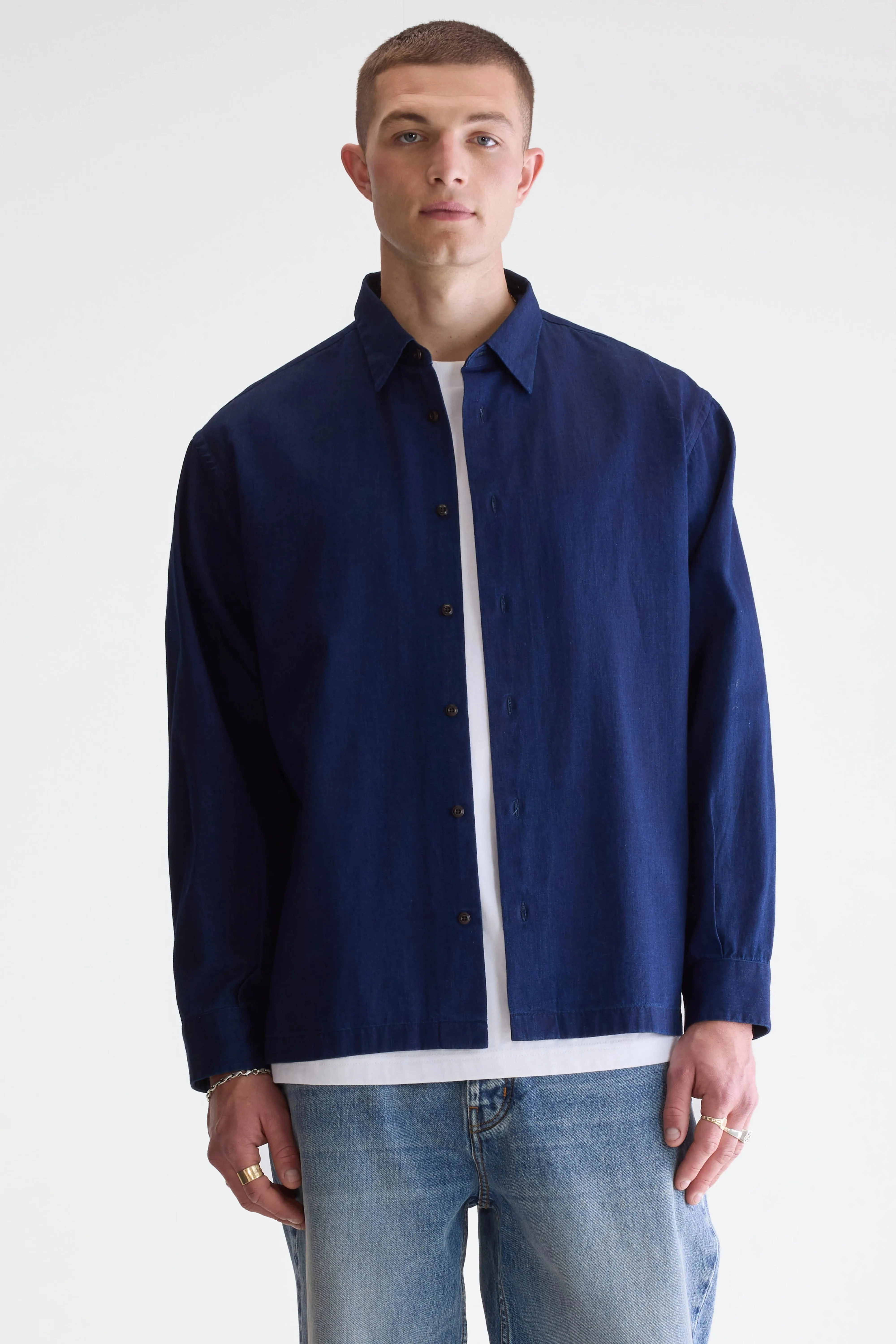Minimalist Aesthetic Flip relaxed shirt (252 / M / INDIGO)