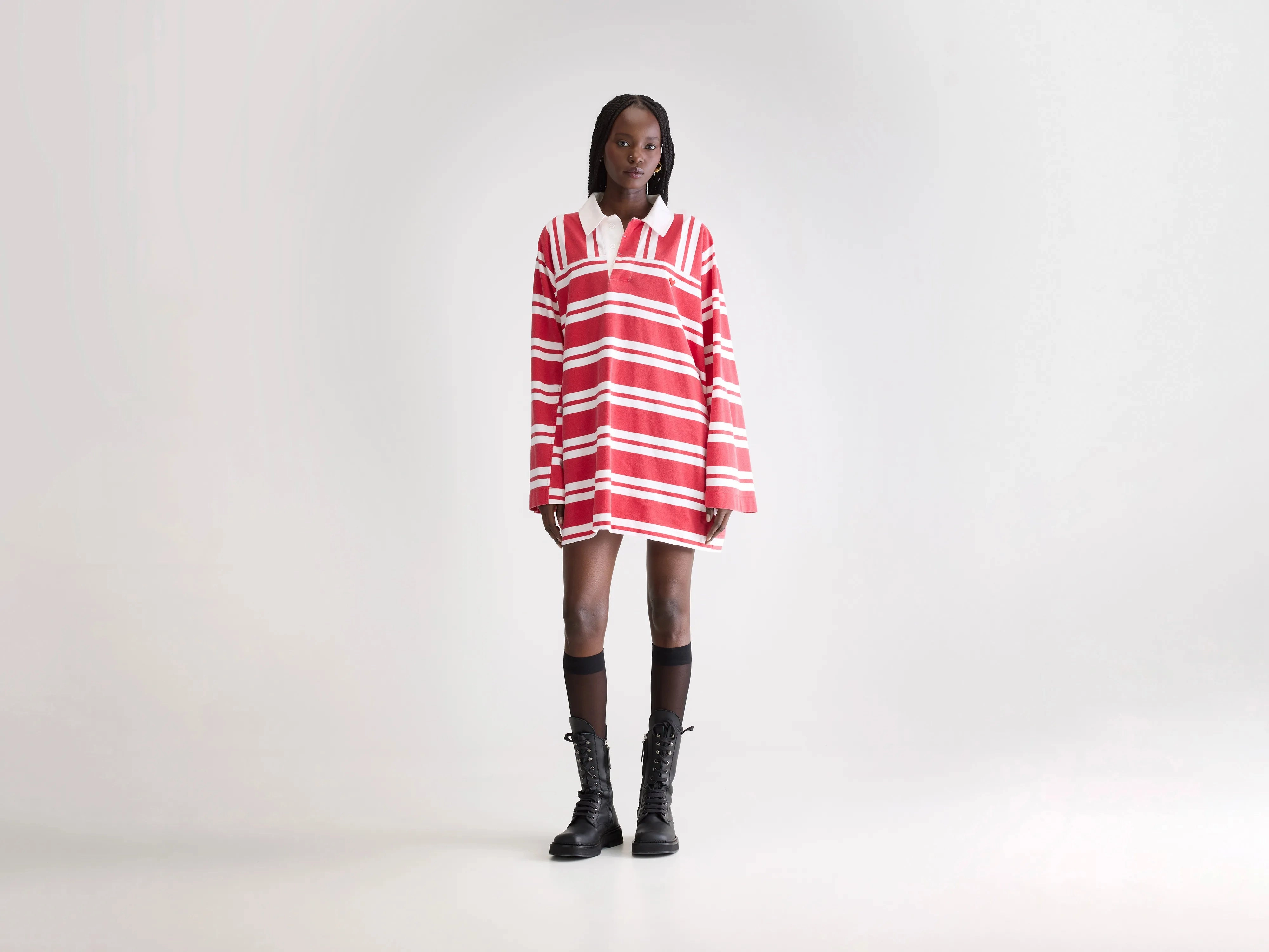 Foogy loose dress (252 / W / STRIPE B) bold appearance Style Moment