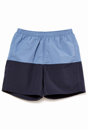 Athletic Comfort Quick Adjust Fit Goldwin Men's Nylon Bicolor Shorts 7" - Horizon Blue/Ink Navy