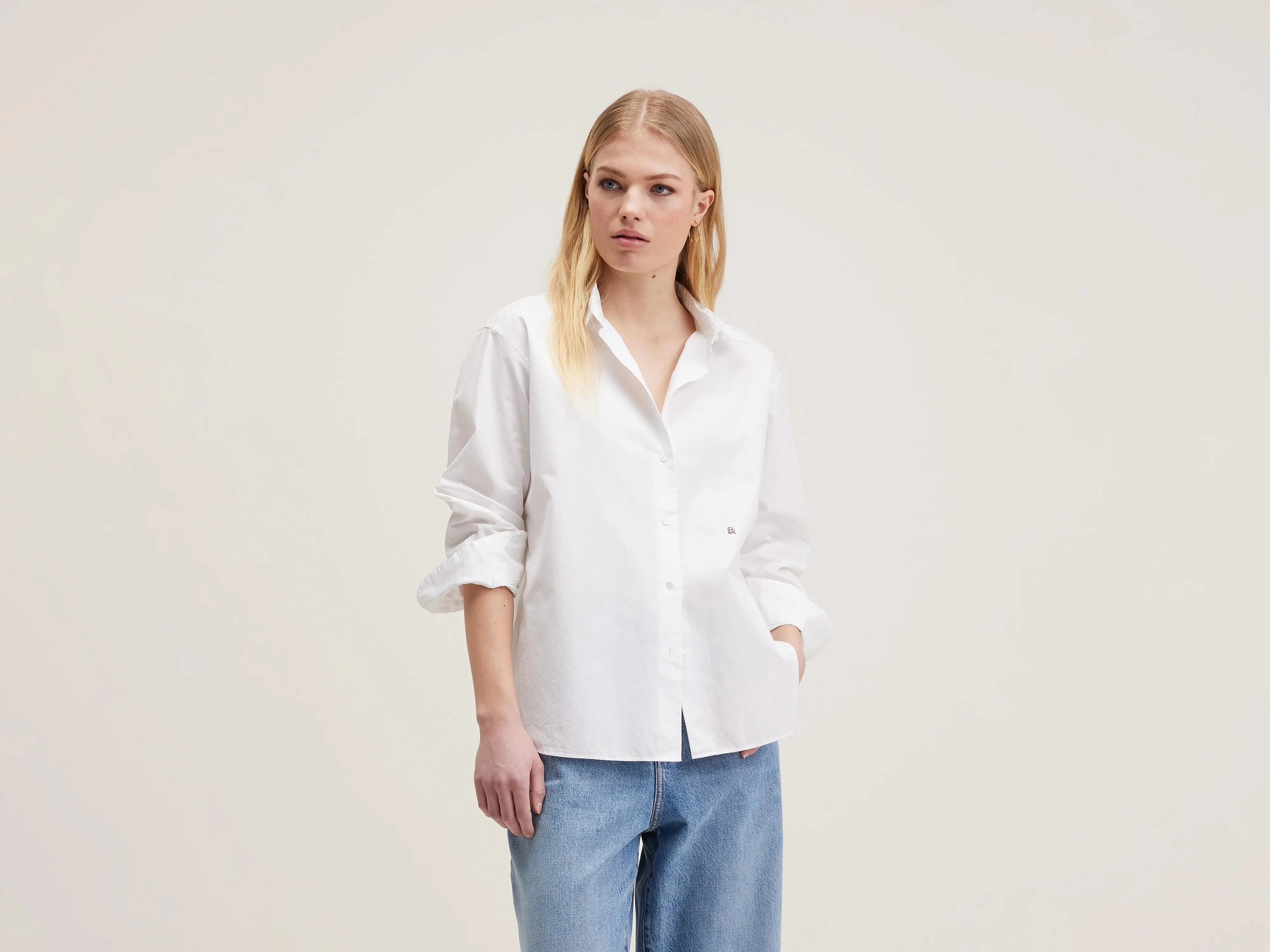 Gastoo poplin shirt (242 / W / WHITE) Checkered Look Contemporary Look