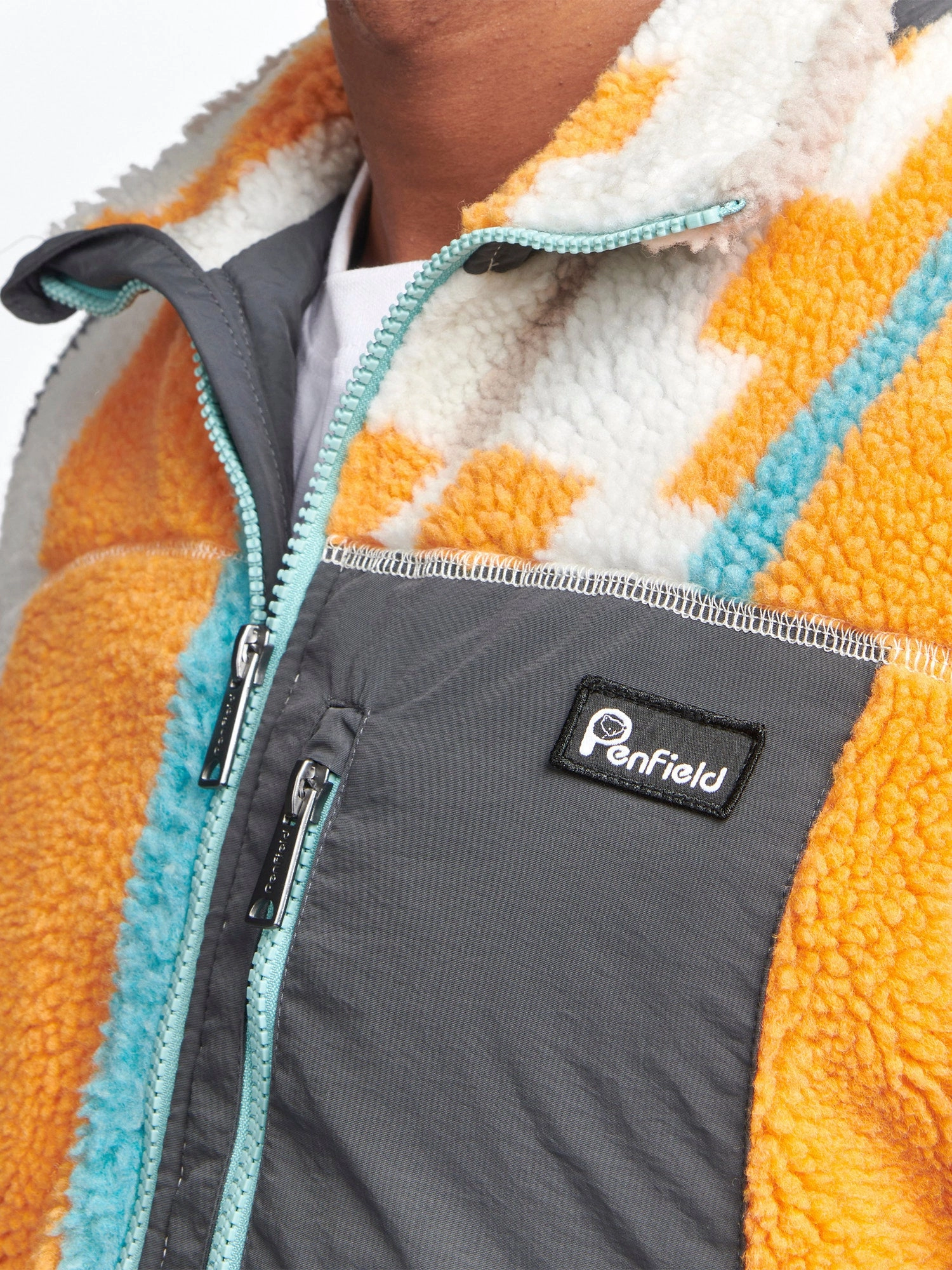 Active Style Sleek Layer Look Geo Print Mattawa Fleece Jacket in Apricot
