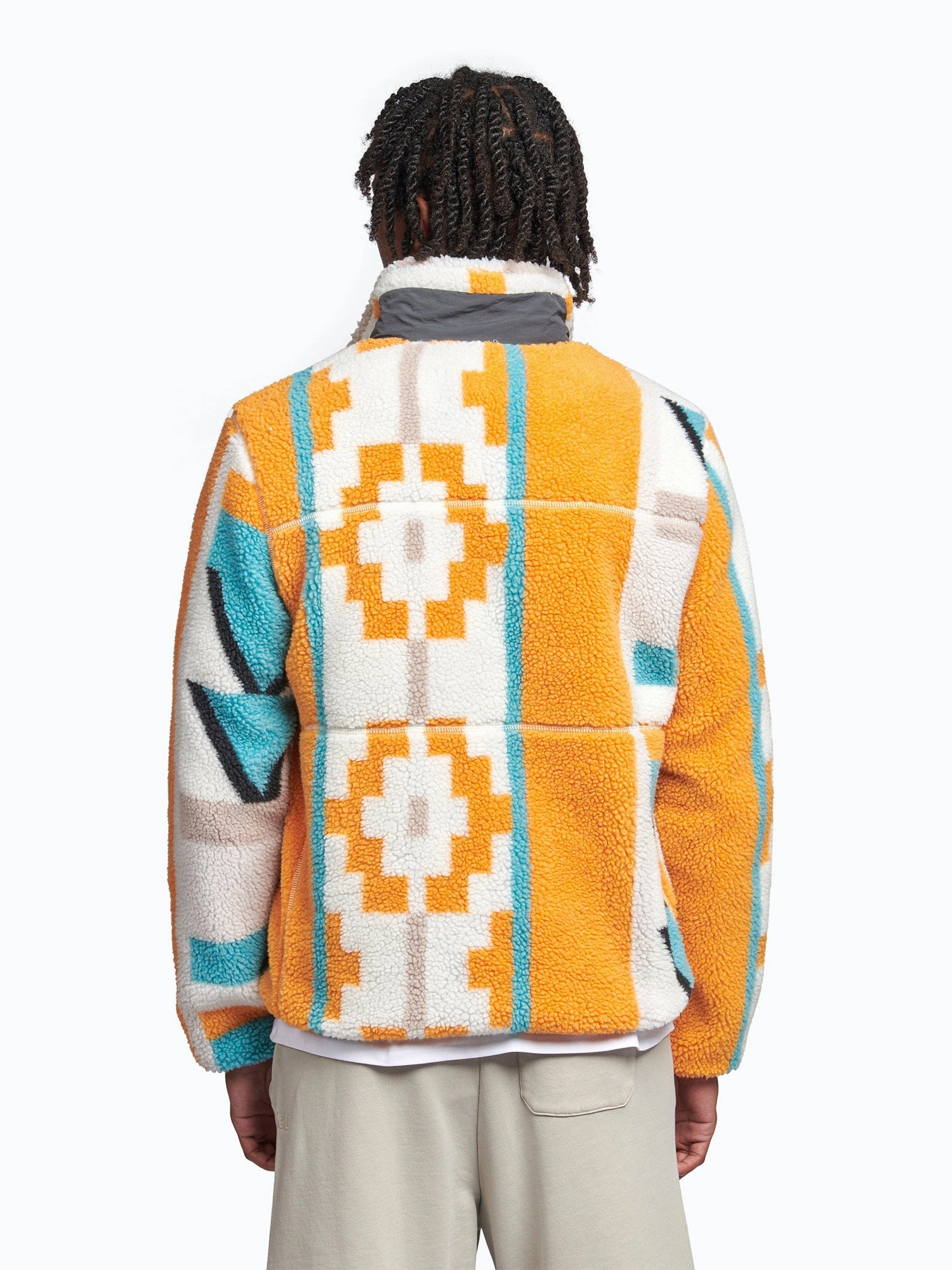 Geo Print Mattawa Fleece Jacket in Apricot Crisp Clean Fit