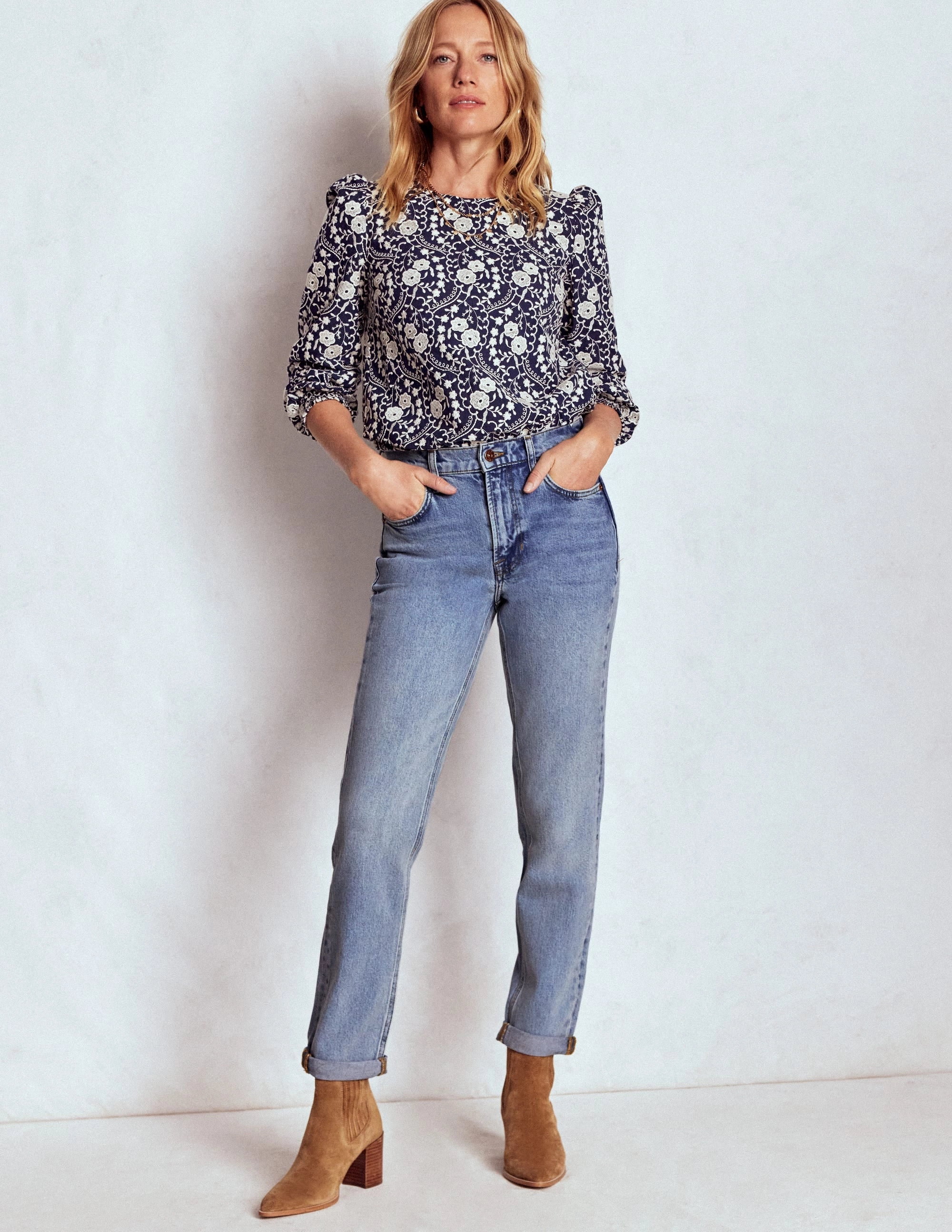 Light and Cozy Comfort Flex Girlfriend Jeans-Light Vintage
