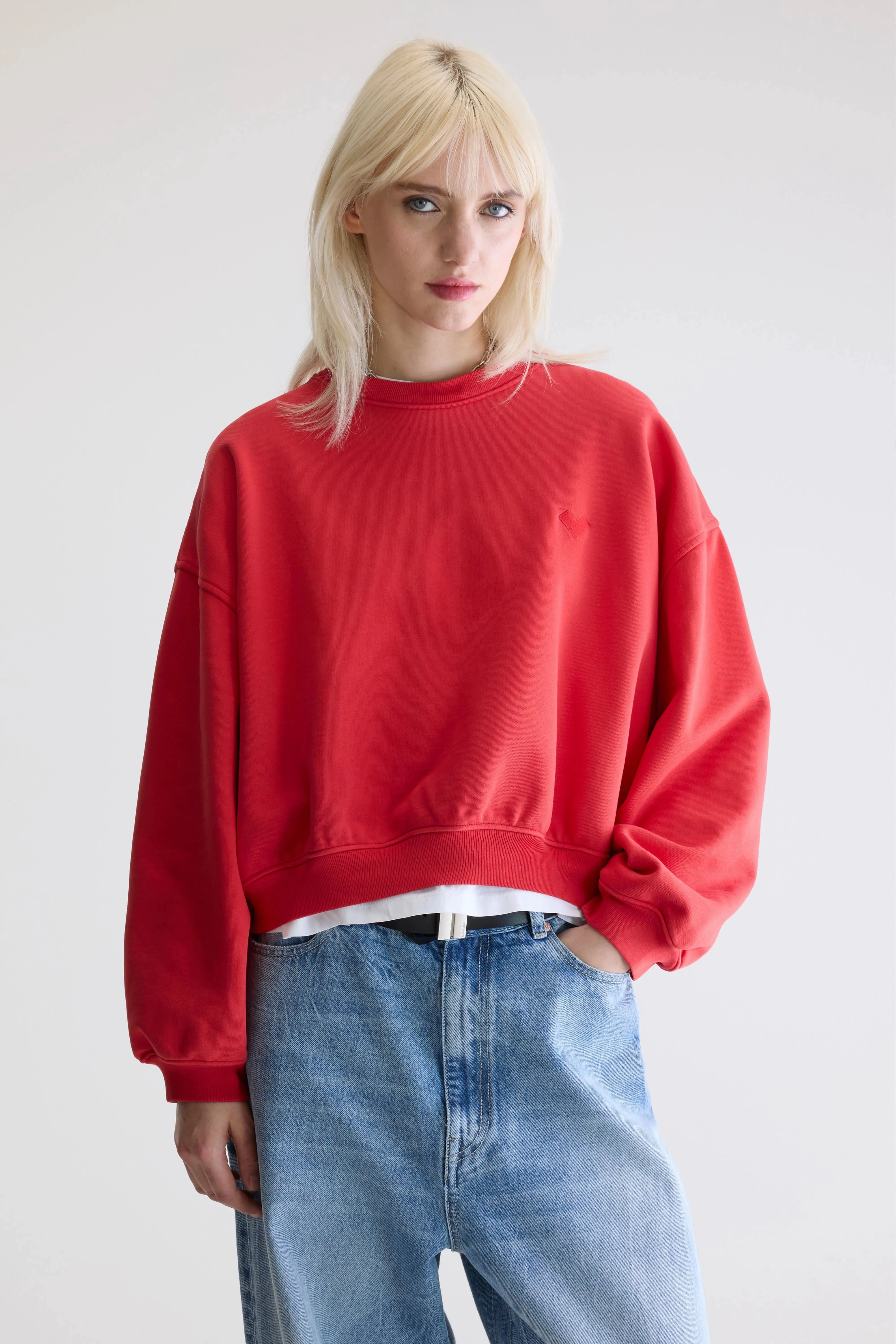 Fancy cropped crewneck sweatshirt (252 / W / SANGUINE) Classic Fit Yoga wear