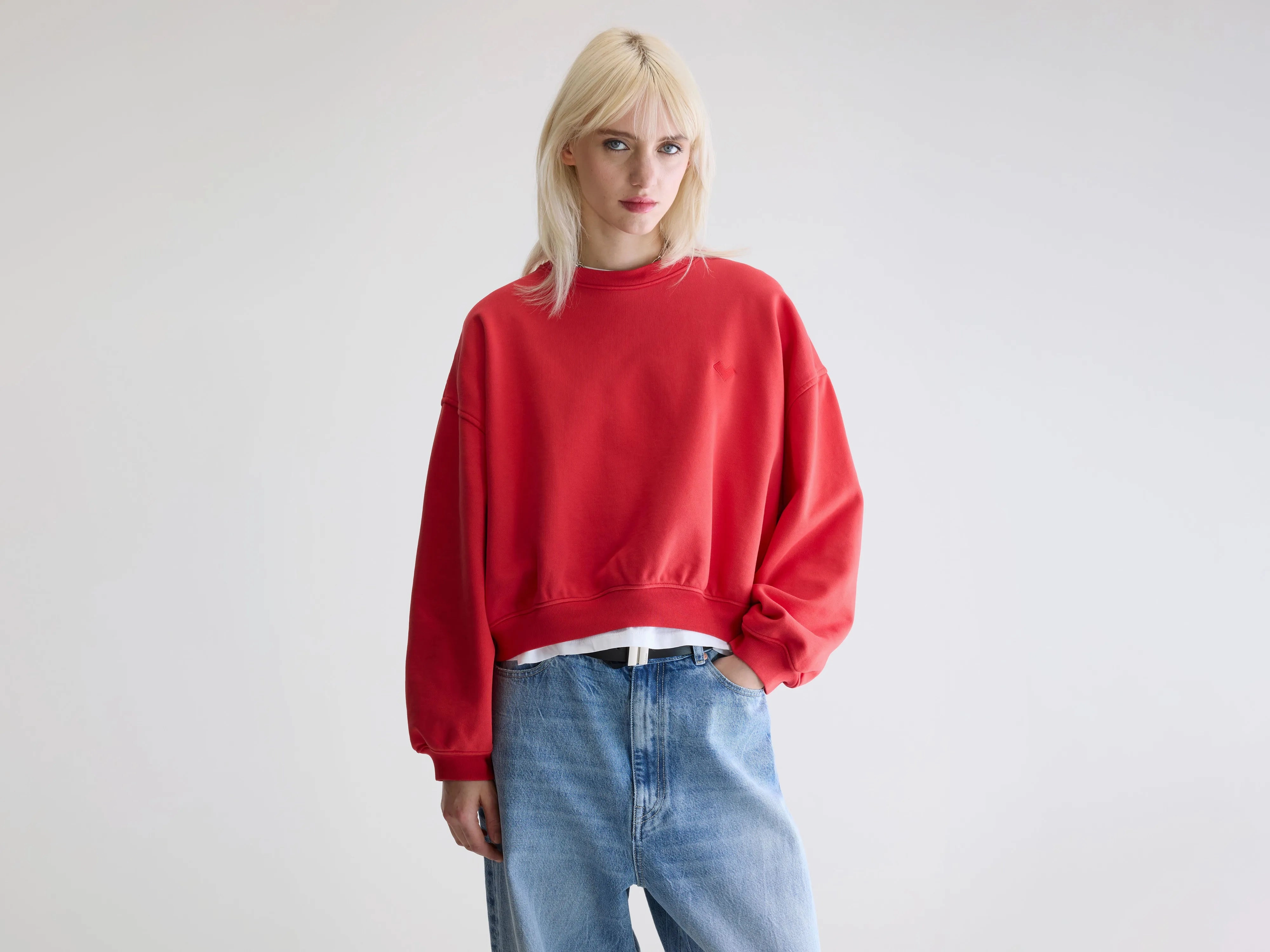 Fancy cropped crewneck sweatshirt (252 / W / SANGUINE) Vacation Style product swimming suitable buoyancy