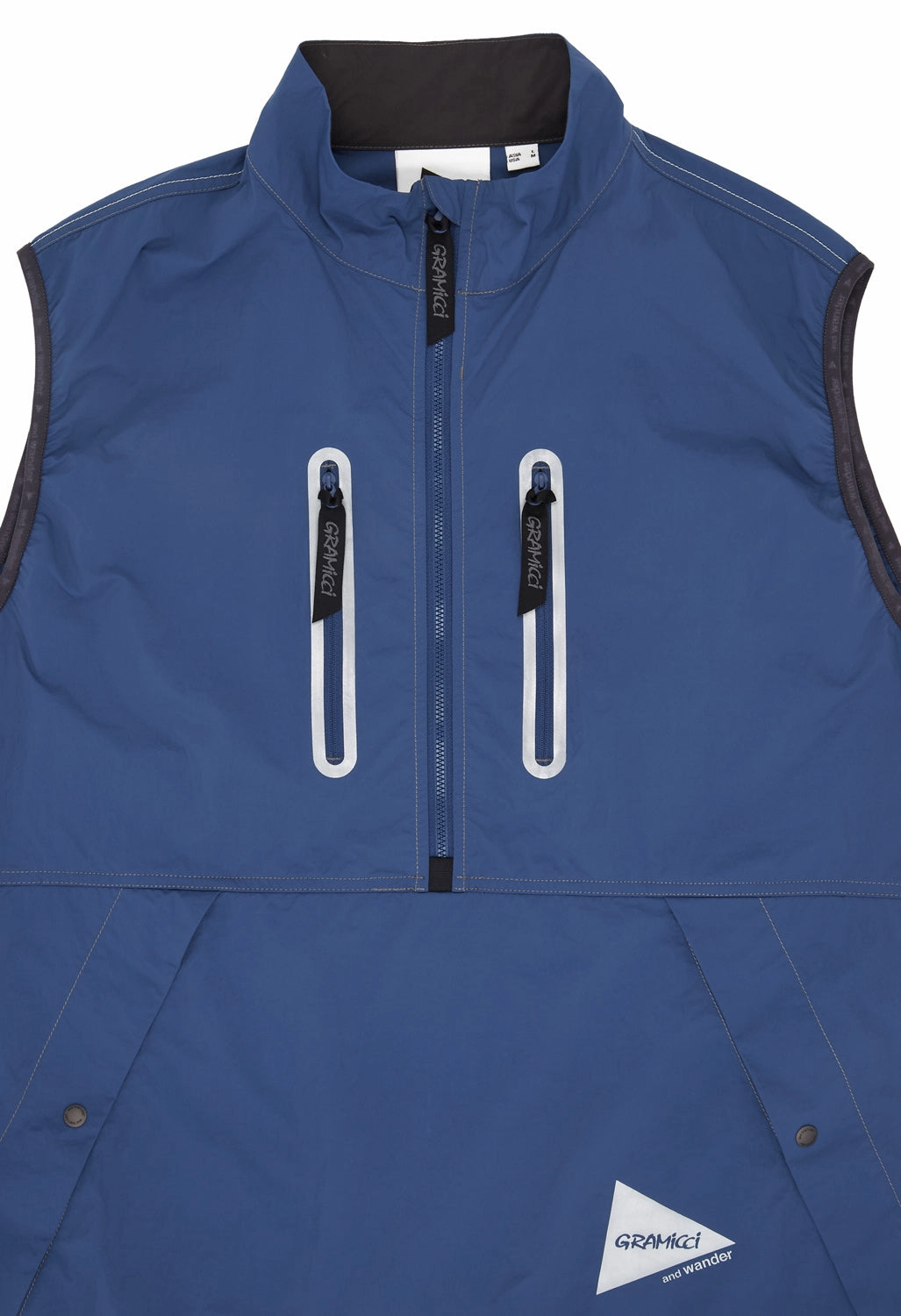 Gramicci x And Wander Men's Brushed Nylon Vest - Blue Fringe Detail