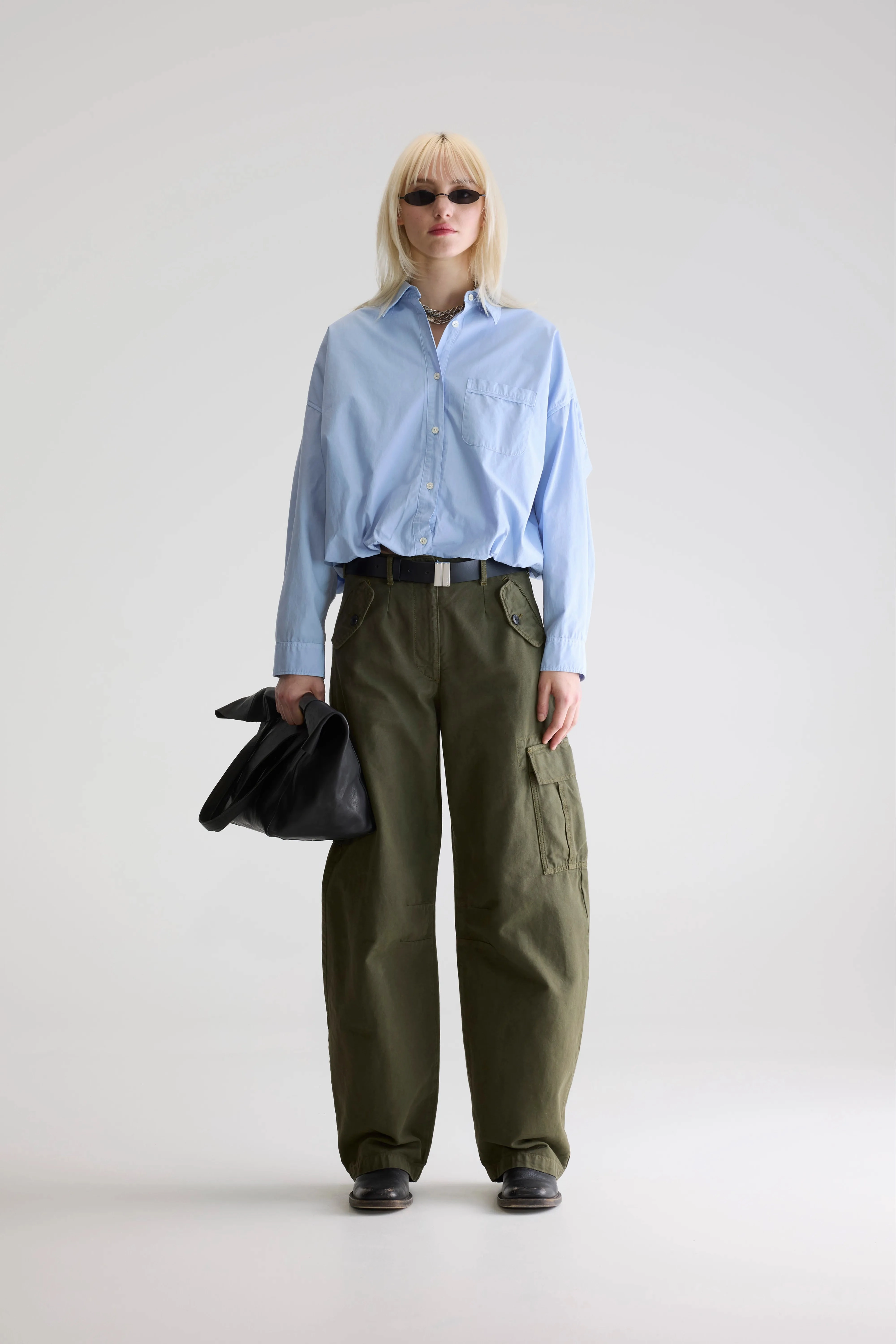 Graham cropped shirt (252 / W / SKY) Ruffle Edge Waffle Weave