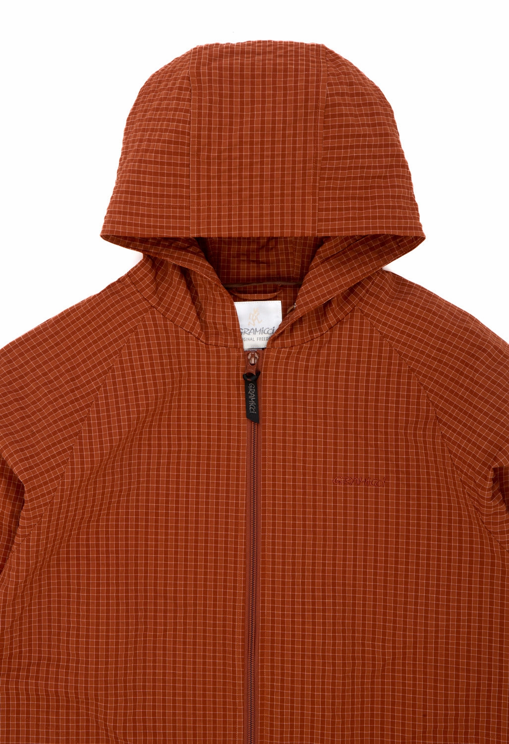 Fade Resistant Dye Gramicci Men's Northside Plaid Hooded Jacket - Brick