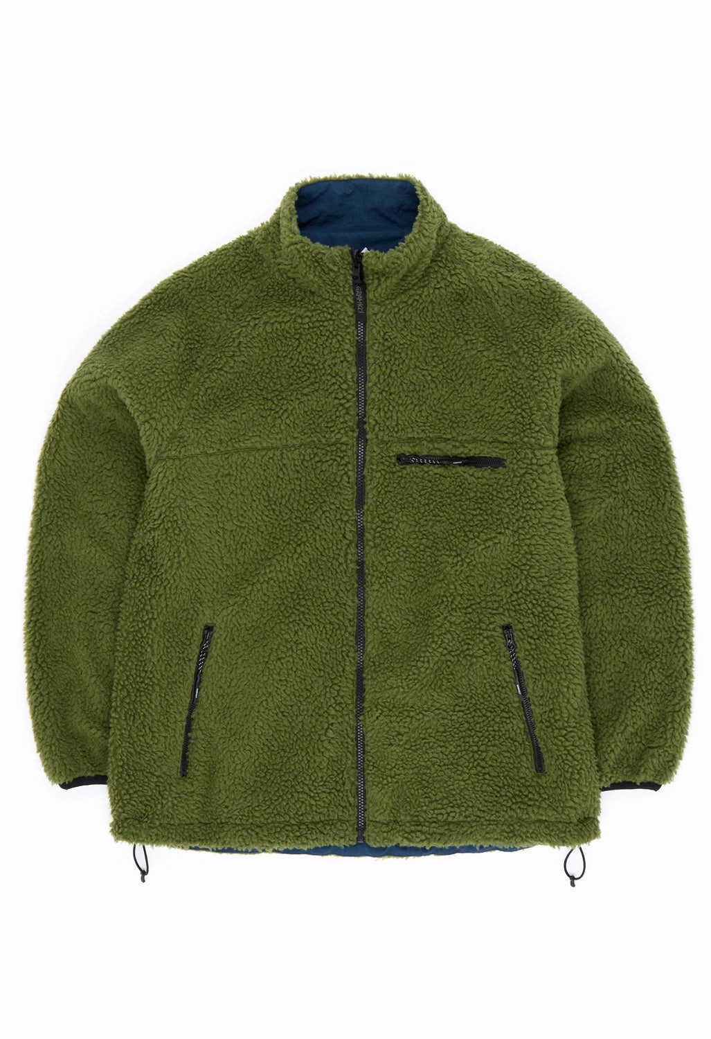 Gramicci Men's Reversible Sherpa Jacket - Olive / Dusty Navy ExpandableSideGussets Chill Day Layer