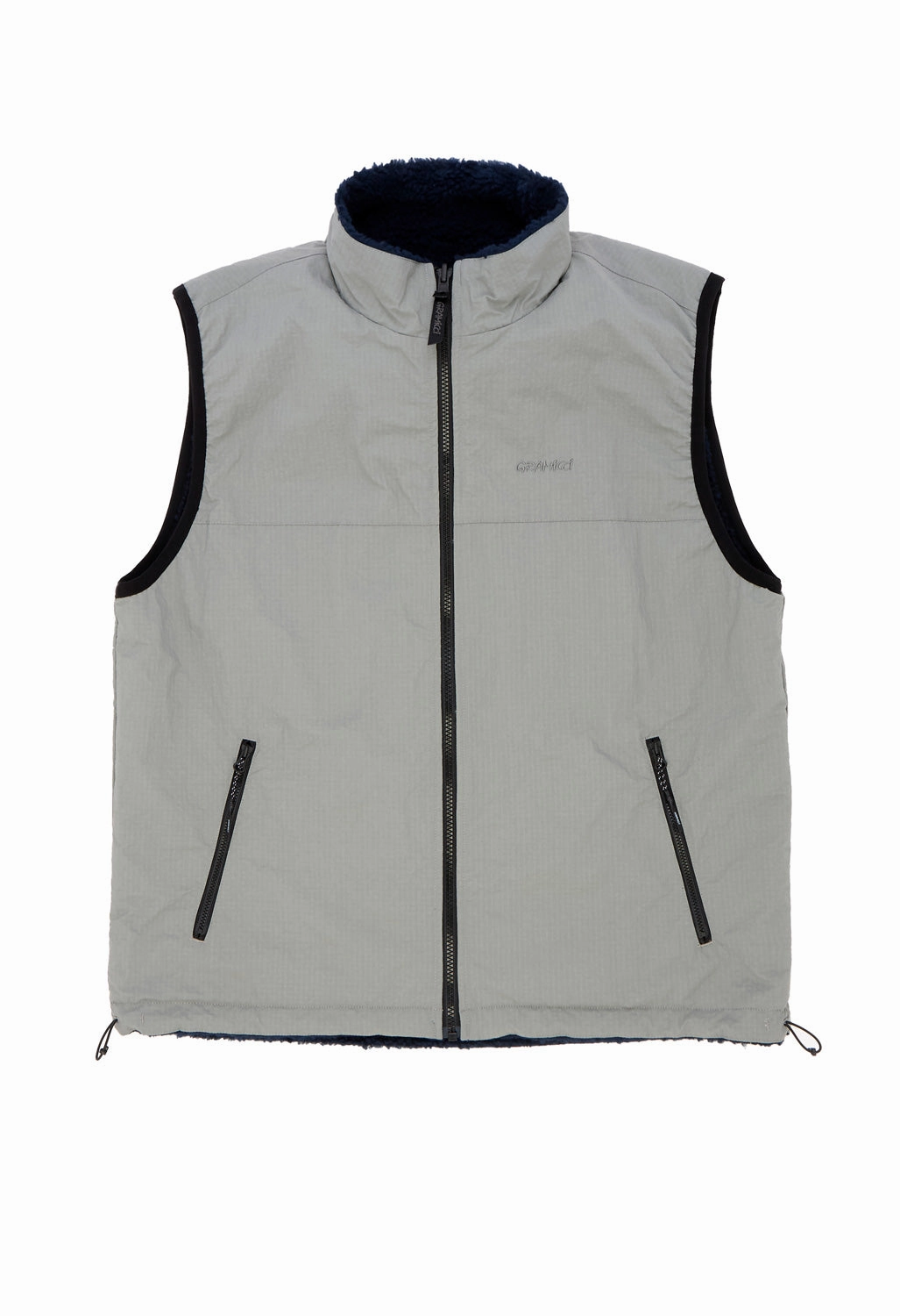 Gramicci Men's Reversible Sherpa Vest - Navy / Grey MagneticClosure
