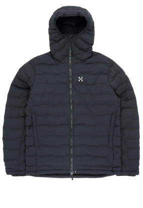Haglofs Men's Spitz Down Hooded Jacket - True Black Flexible Fit Durable Double Stitching