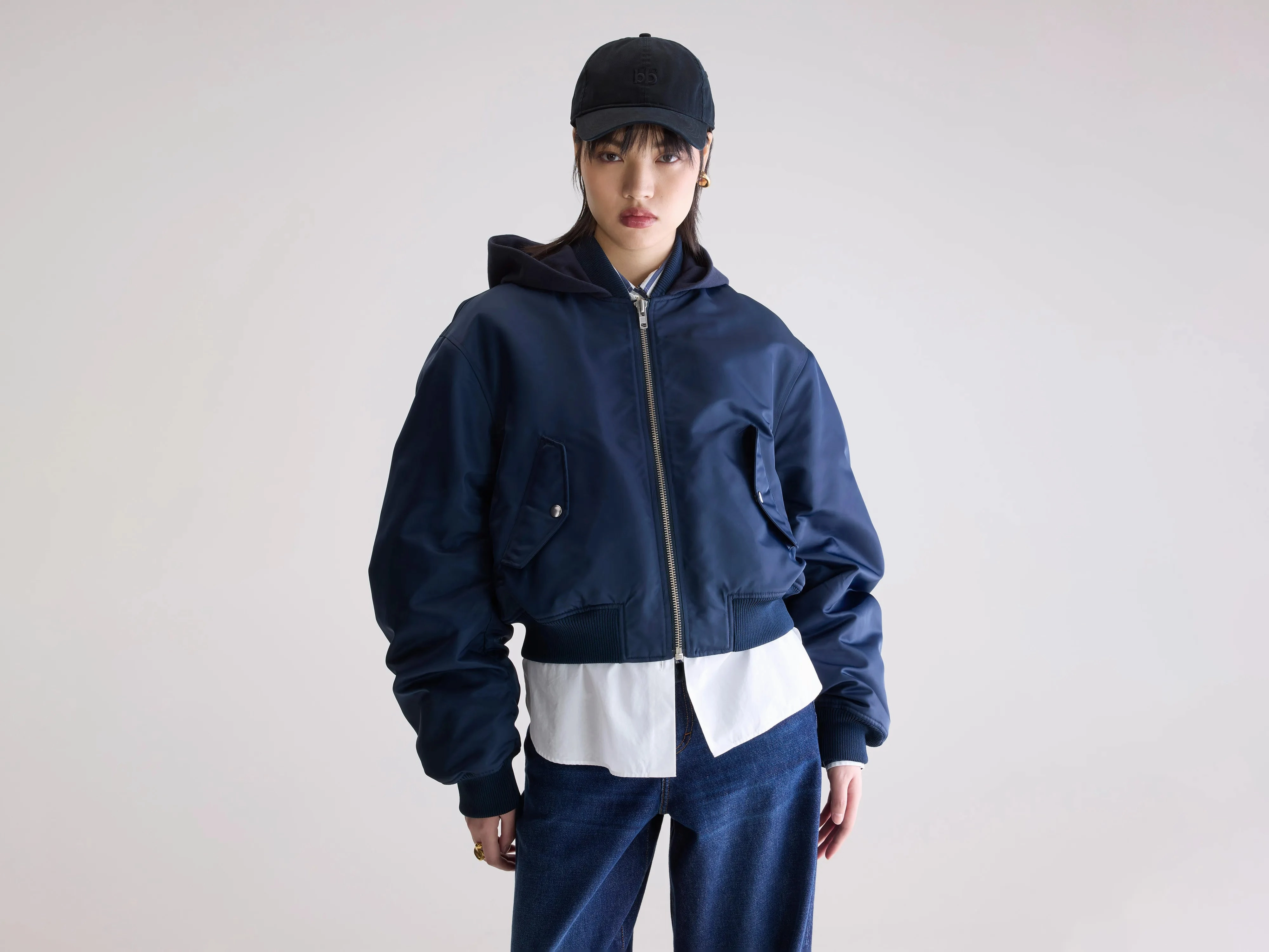 Harty bomber jacket (252 / W / NAVY) Compression Fold Design