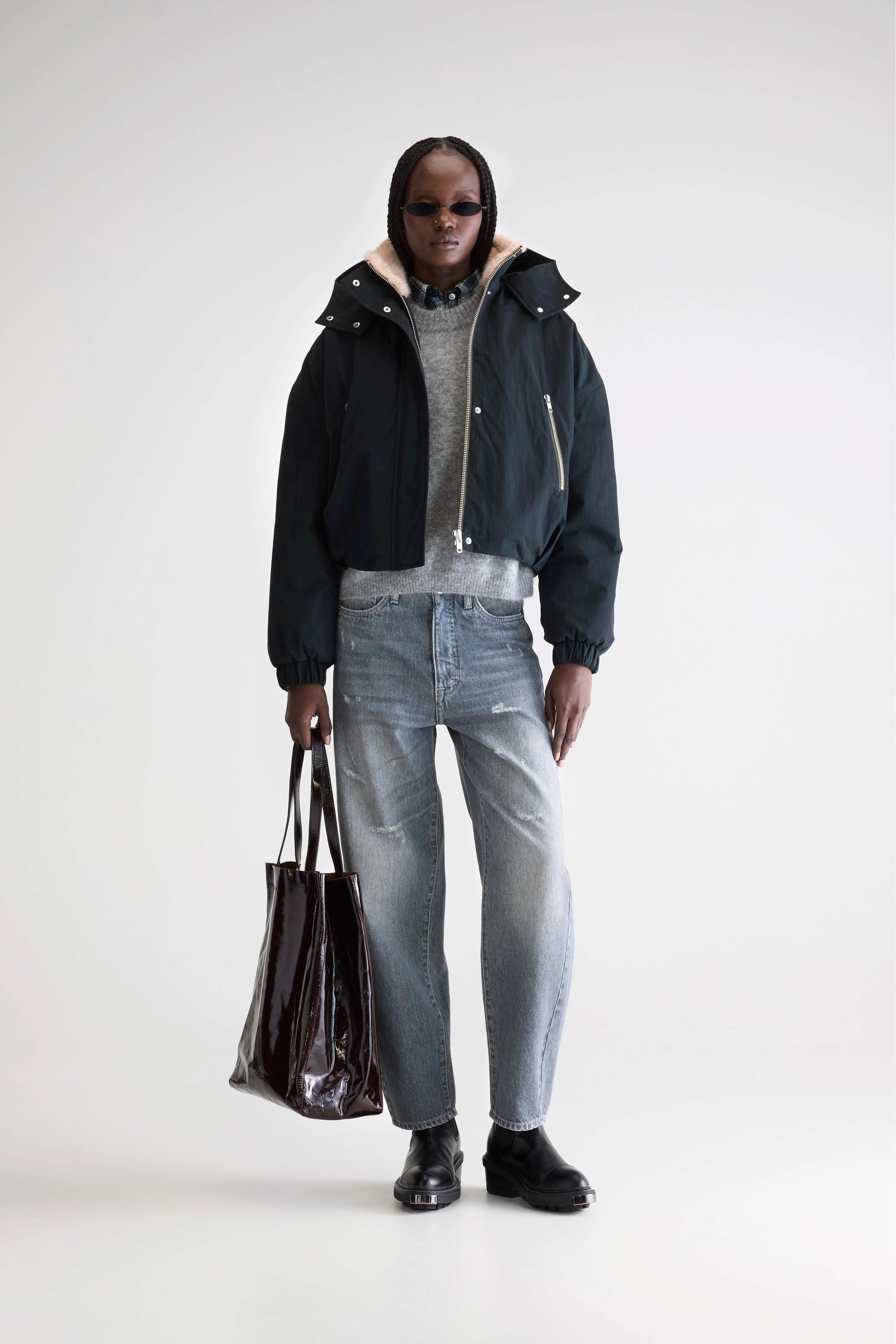 Quilted Insulation DoubleLayered Collar Herna cropped jacket (252 / W / BLACK BEAUTY)