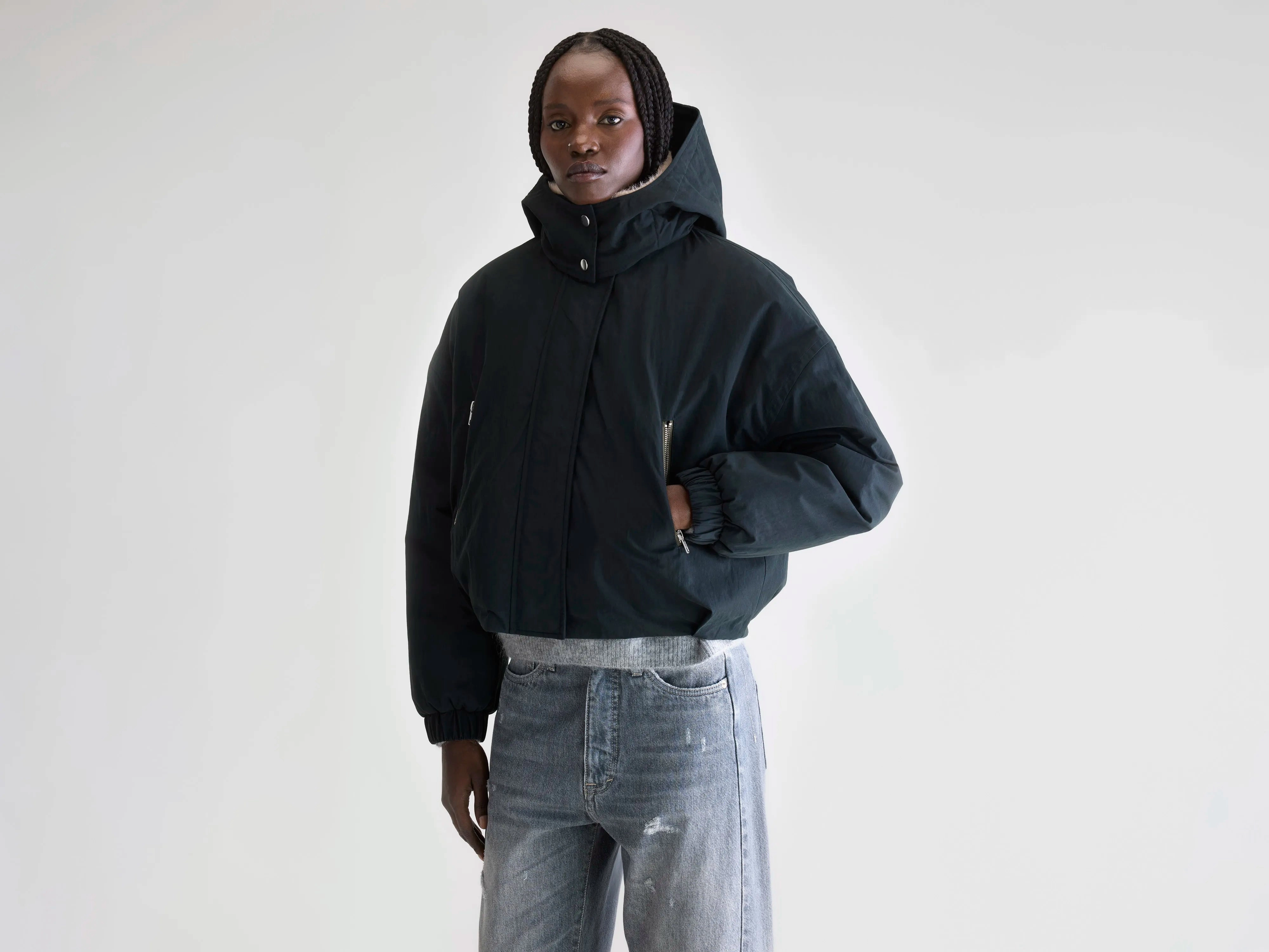 Pocket Details LightPadding Herna cropped jacket (252 / W / BLACK BEAUTY)