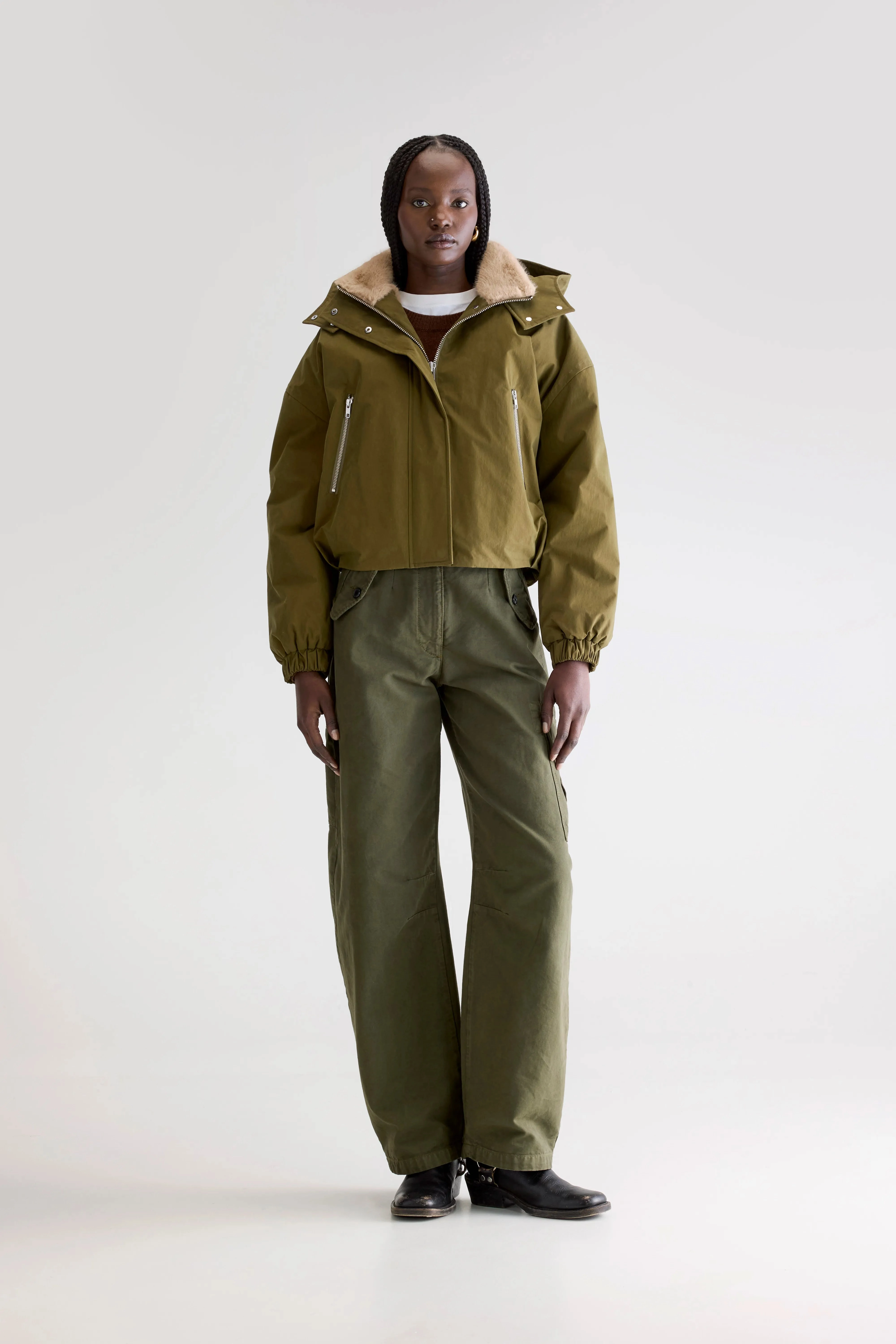 Herna cropped jacket (252 / W / MILITARY) Waist Belt Abrasion Resistant Panels