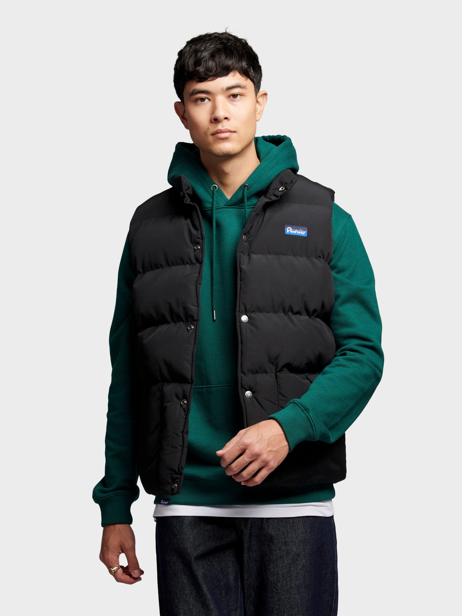 Outback Vest in Black Cozy Hood Detail CompactFoldable