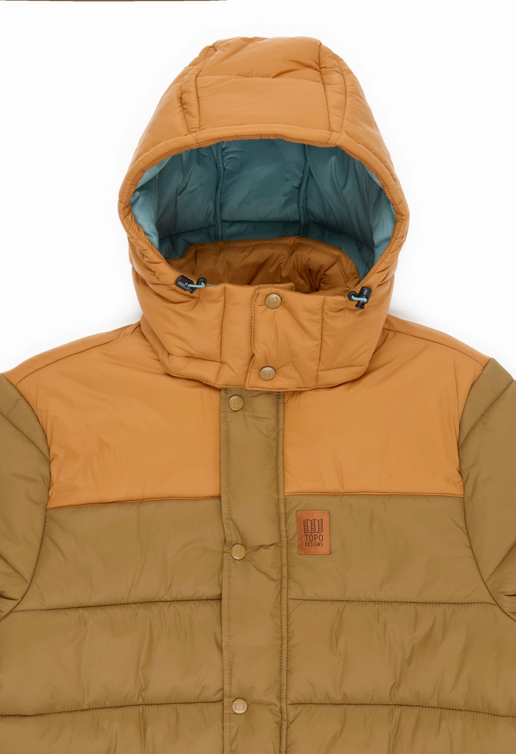 Shrink resistant Topo Designs Men's Retro Ridge Puffer Jacket - Dark Khaki / Spice