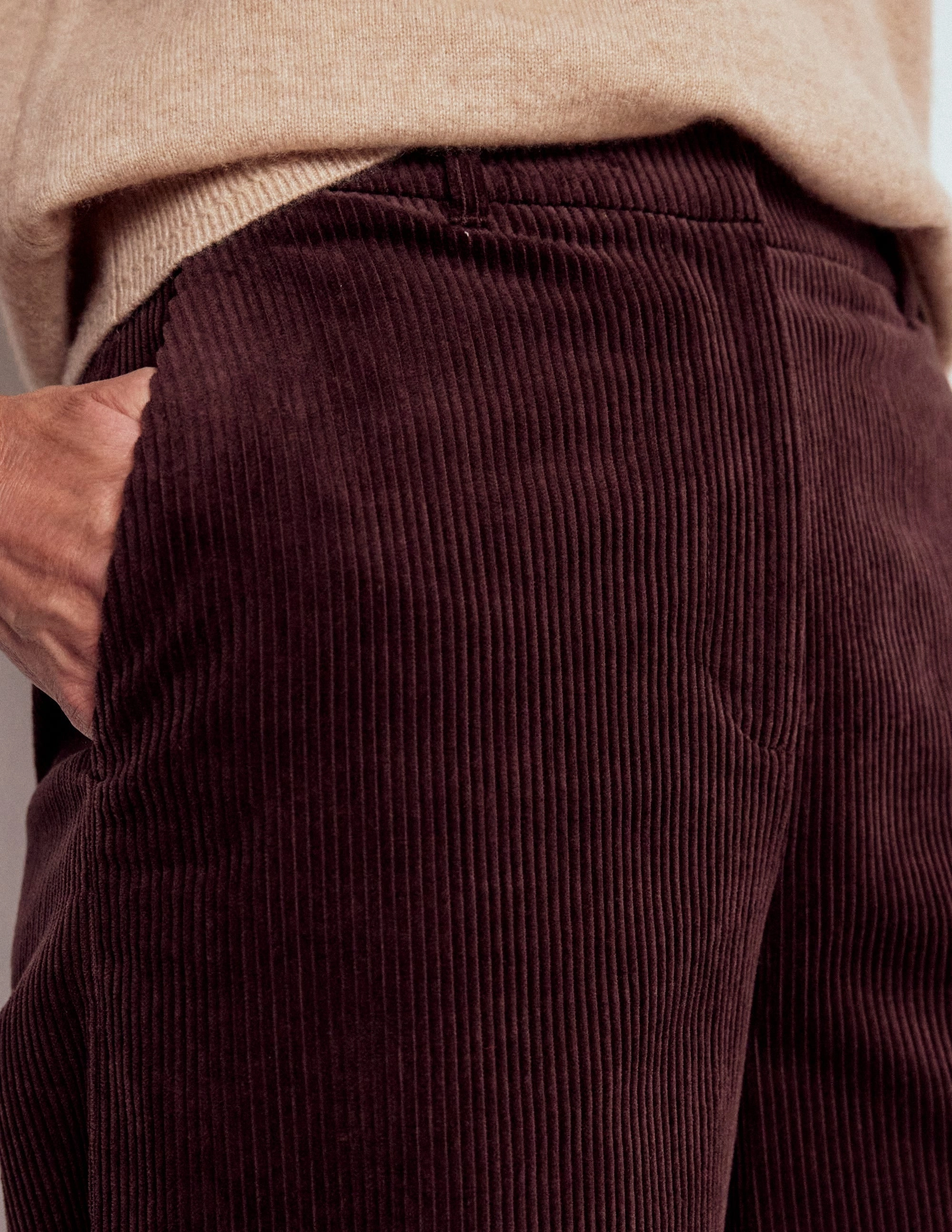 Non Slip Waist Grip Stable Shape Belgravia Cord Trousers-Deep Aubergine
