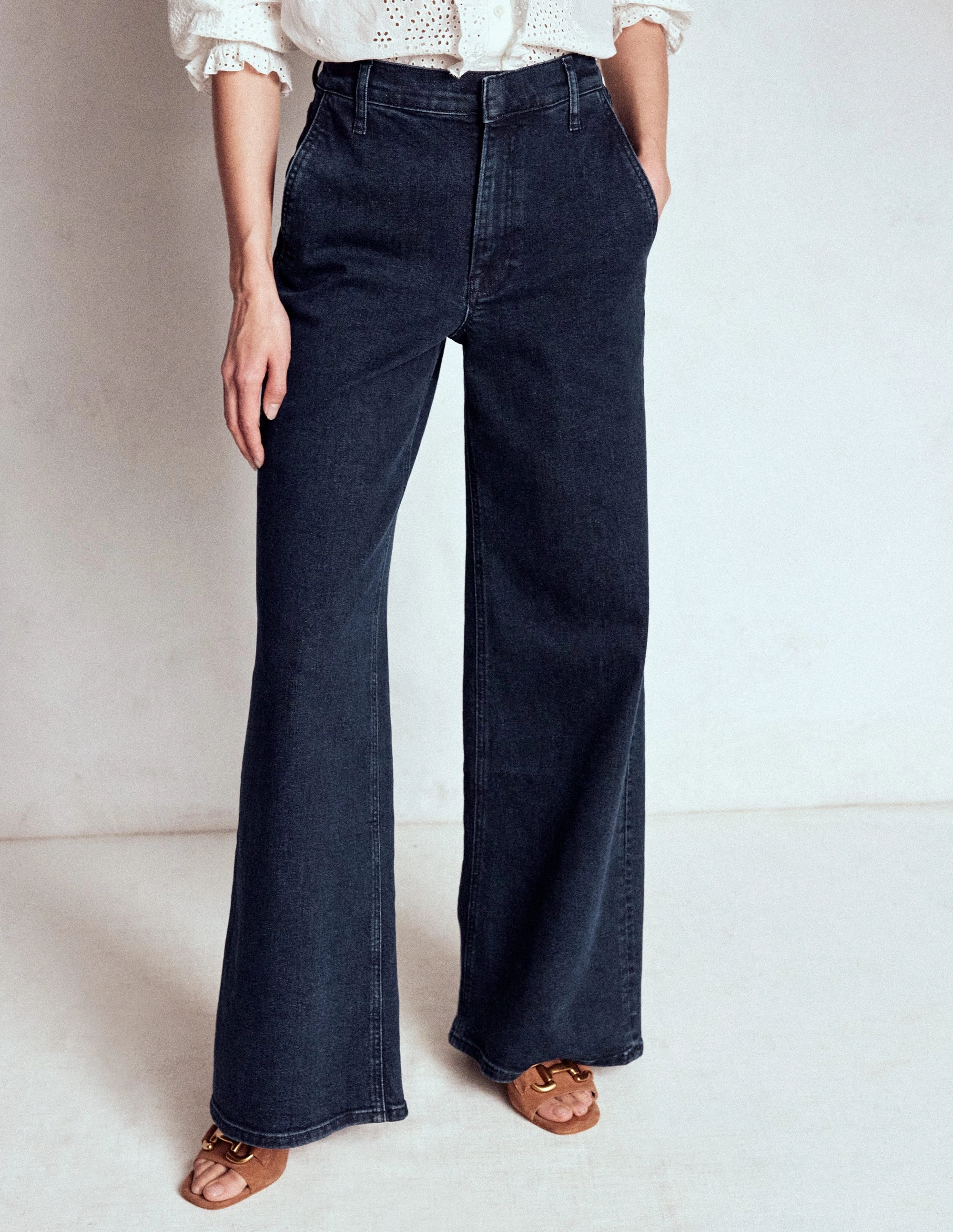 High Rise Clean Wide Jeans-Dark Vintage Eco Friendly Fabric Double Layered Hem