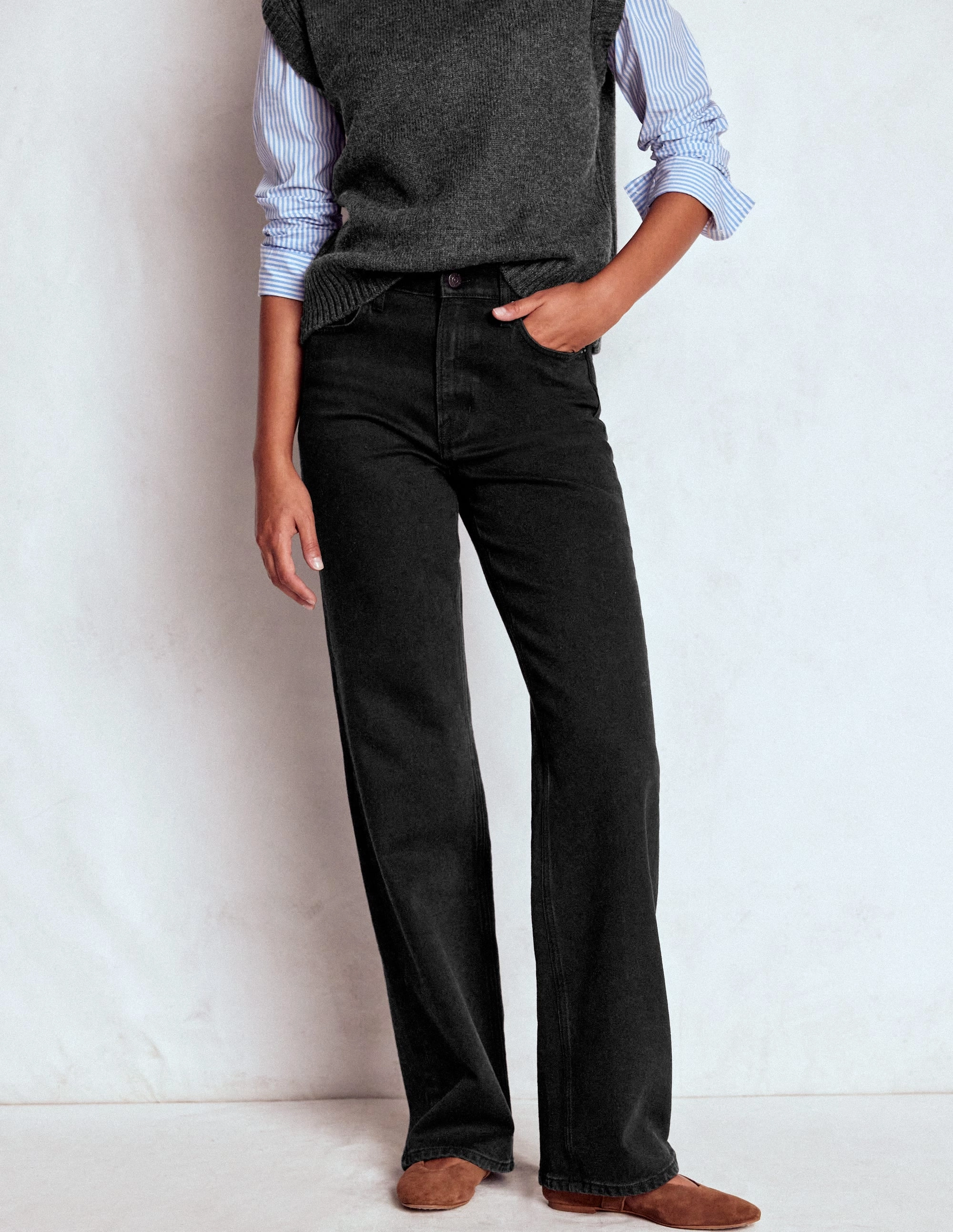 High Rise Column Leg Jeans-Black Premium Look