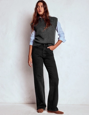 Durable Fabric High Rise Column Leg Jeans-Black