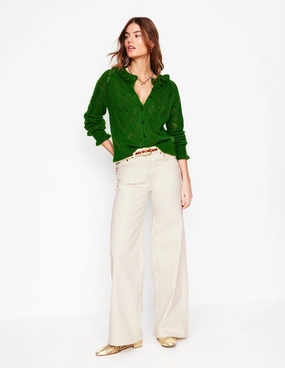 relaxed shape stain resistant coating High Rise Wide Leg Jeans-Ecru