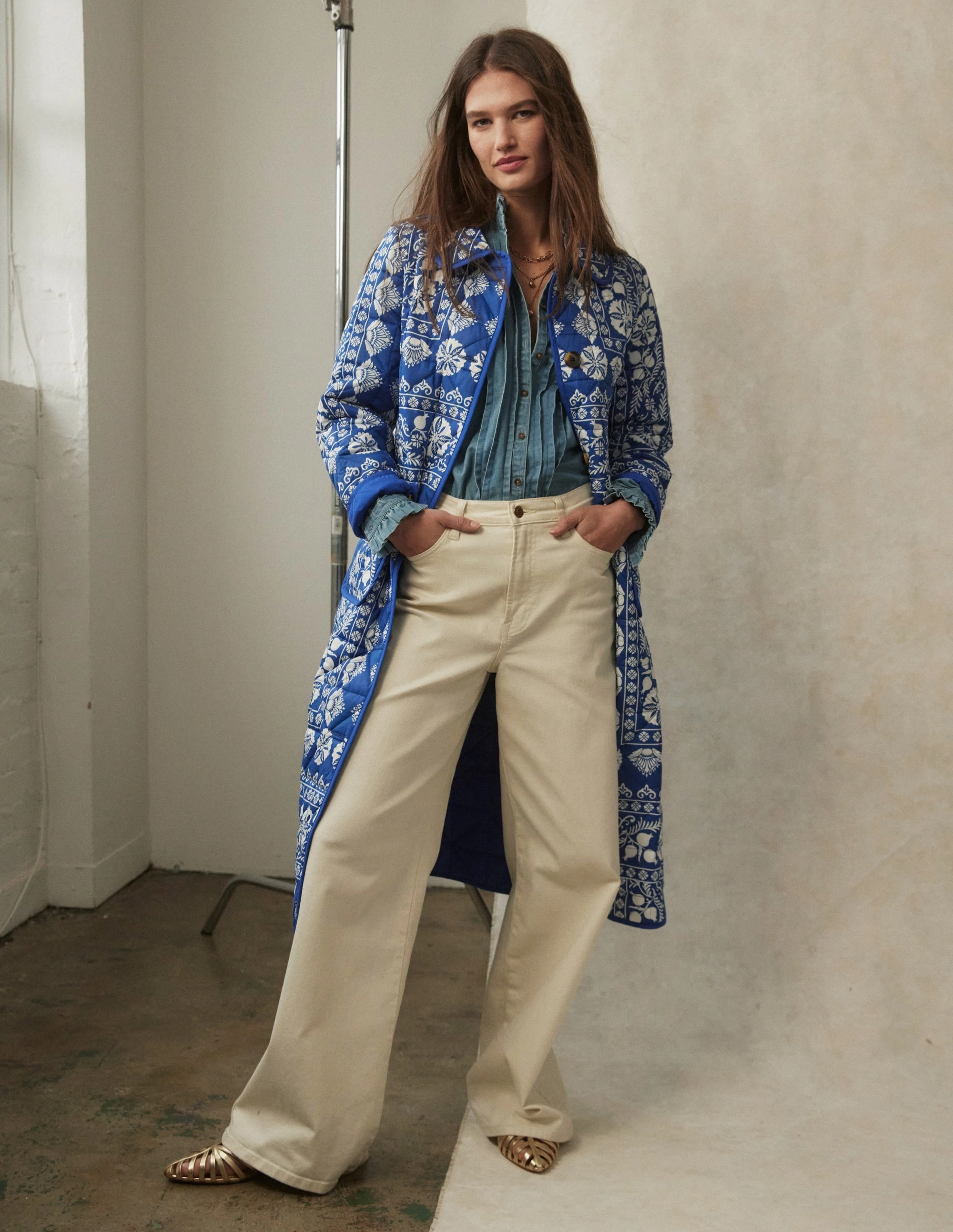 High Rise Wide Leg Jeans-Ecru Adaptive Fit Classy Fit