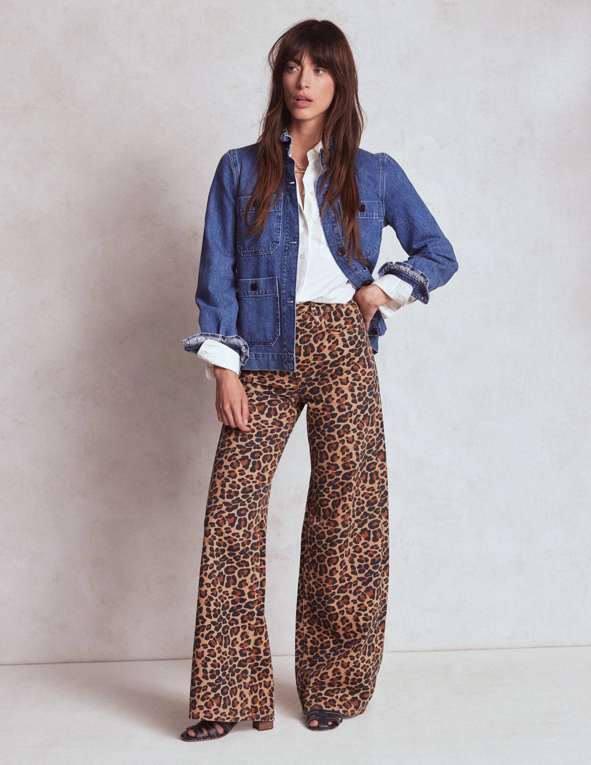 High Rise Wide Leg Jeans-Leopard Print SecureZipperClosures
